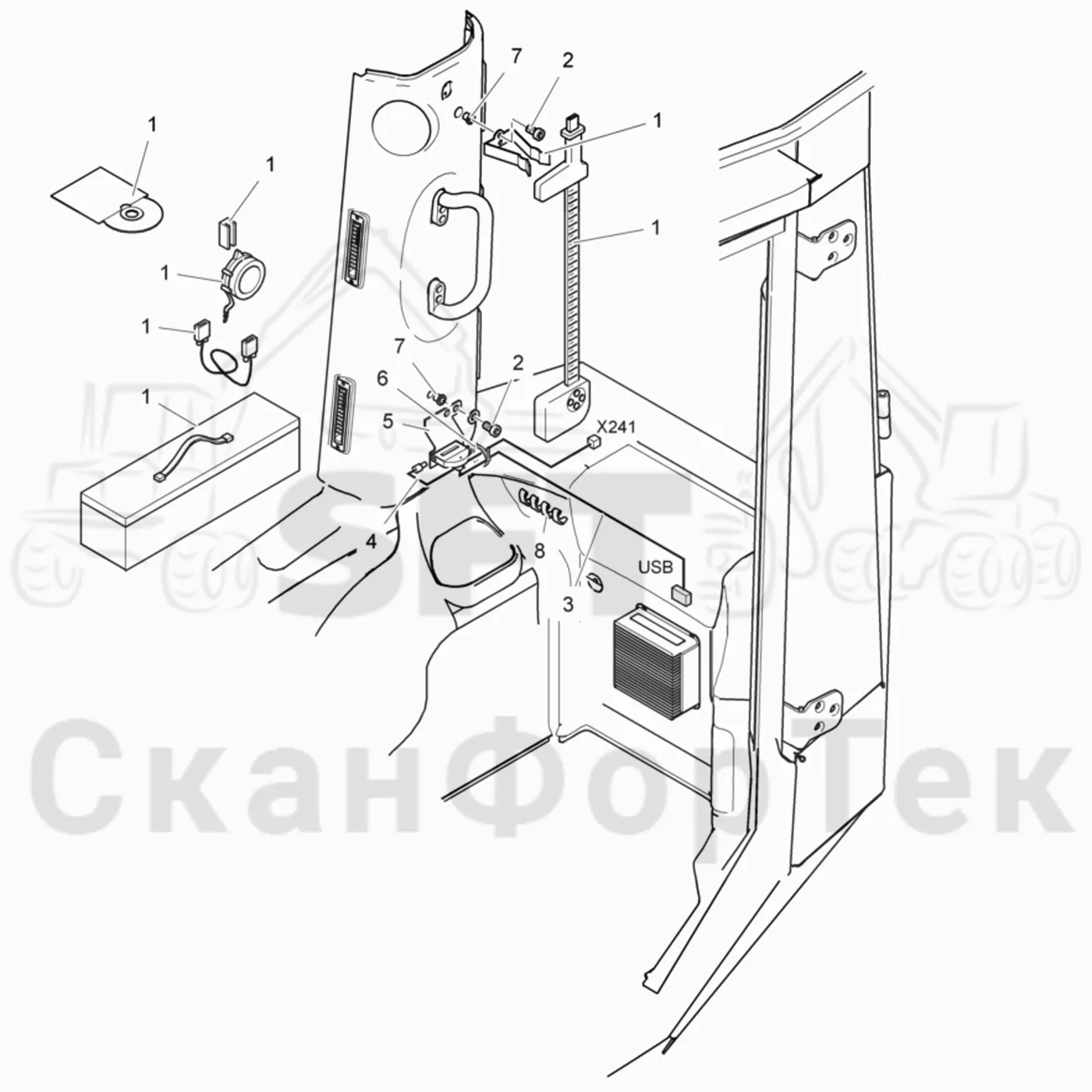 Схема: Komatsu / Лесозаготовительные машины / 901TX / Каталог запасных частей / Кабина / Салон / Штангенциркуль
