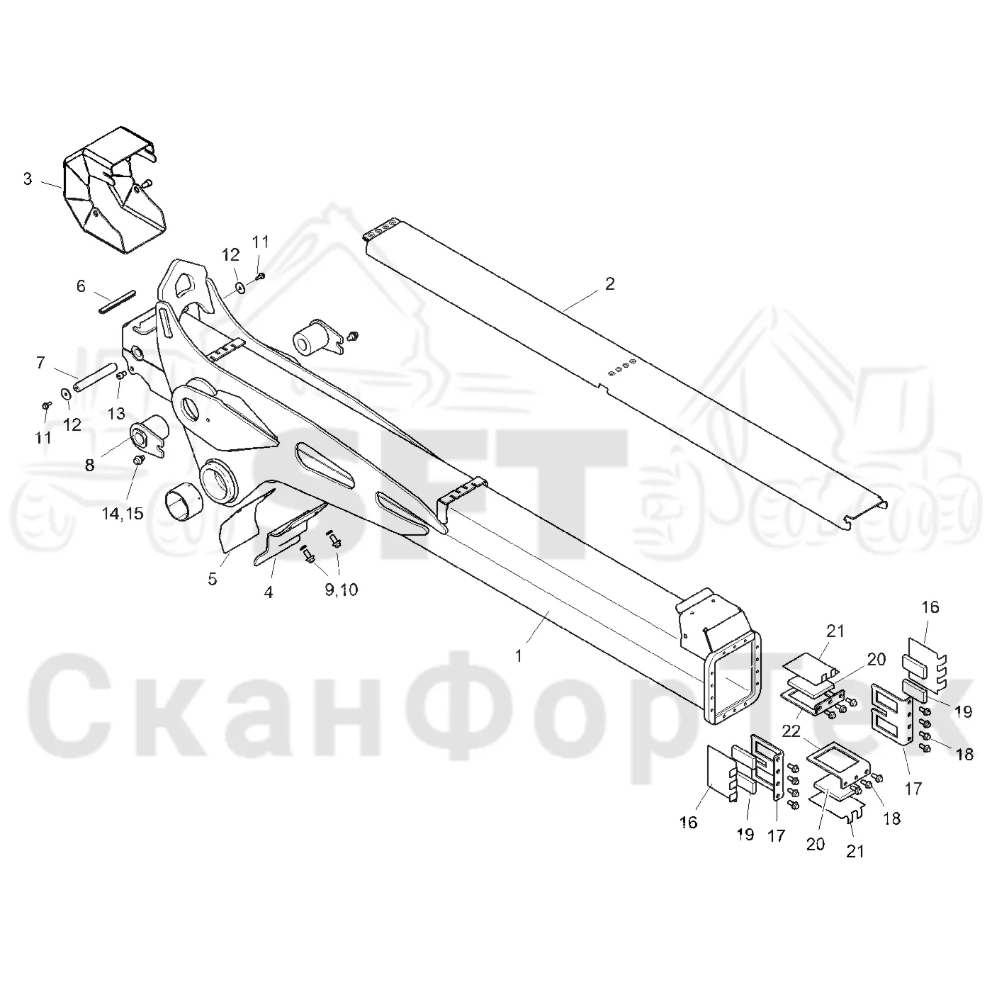 Схема: Komatsu / Форвардер / 855.1 / 855.1 / Каталог запасных частей / Подъемный кран / Стрела, наружная / Стрела, наружная 7,8m