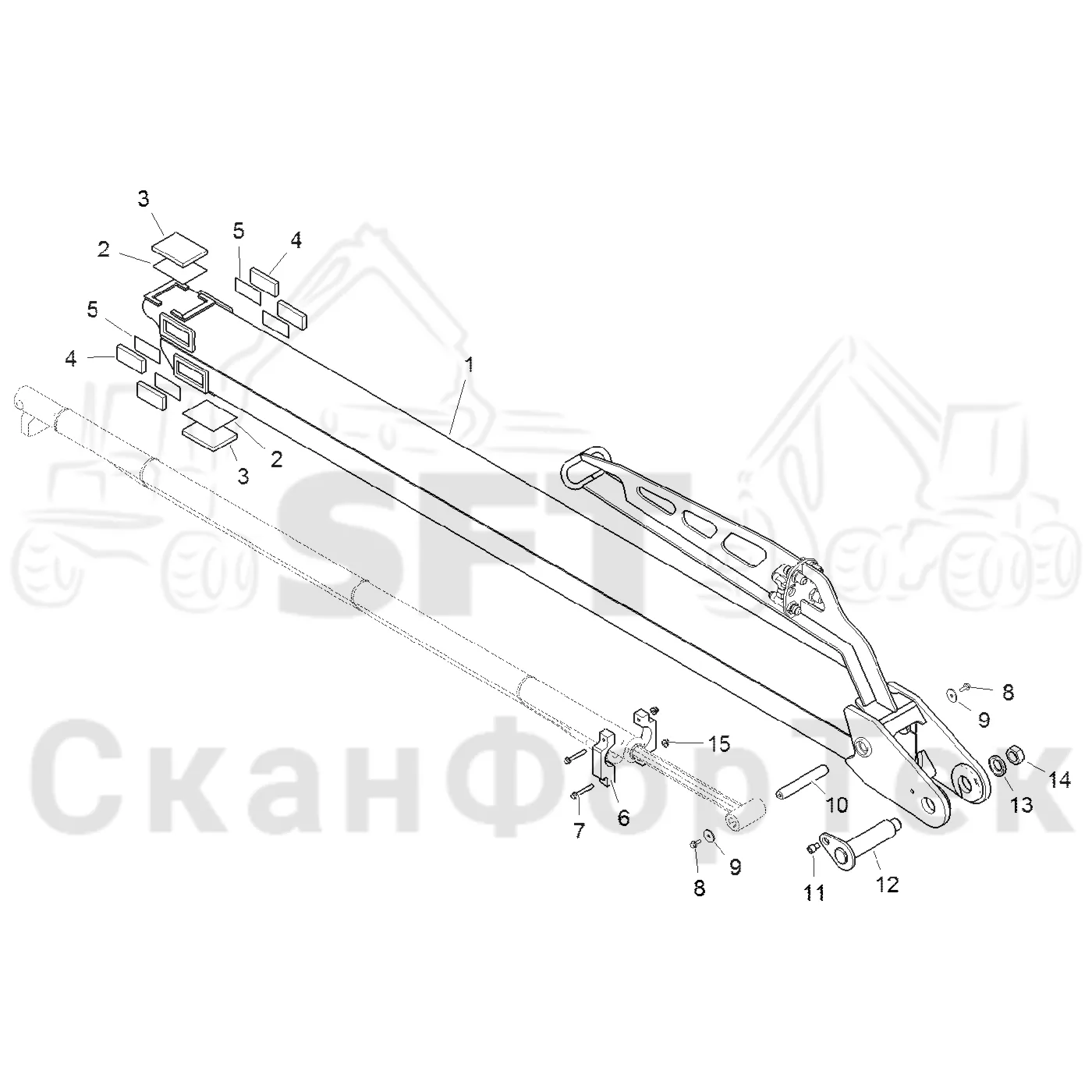 Схема: Komatsu / Форвардер / 865 / Каталог запасных частей / Подъемный кран / Телескопическая стрела / Телескопическая стрела 7,8 m