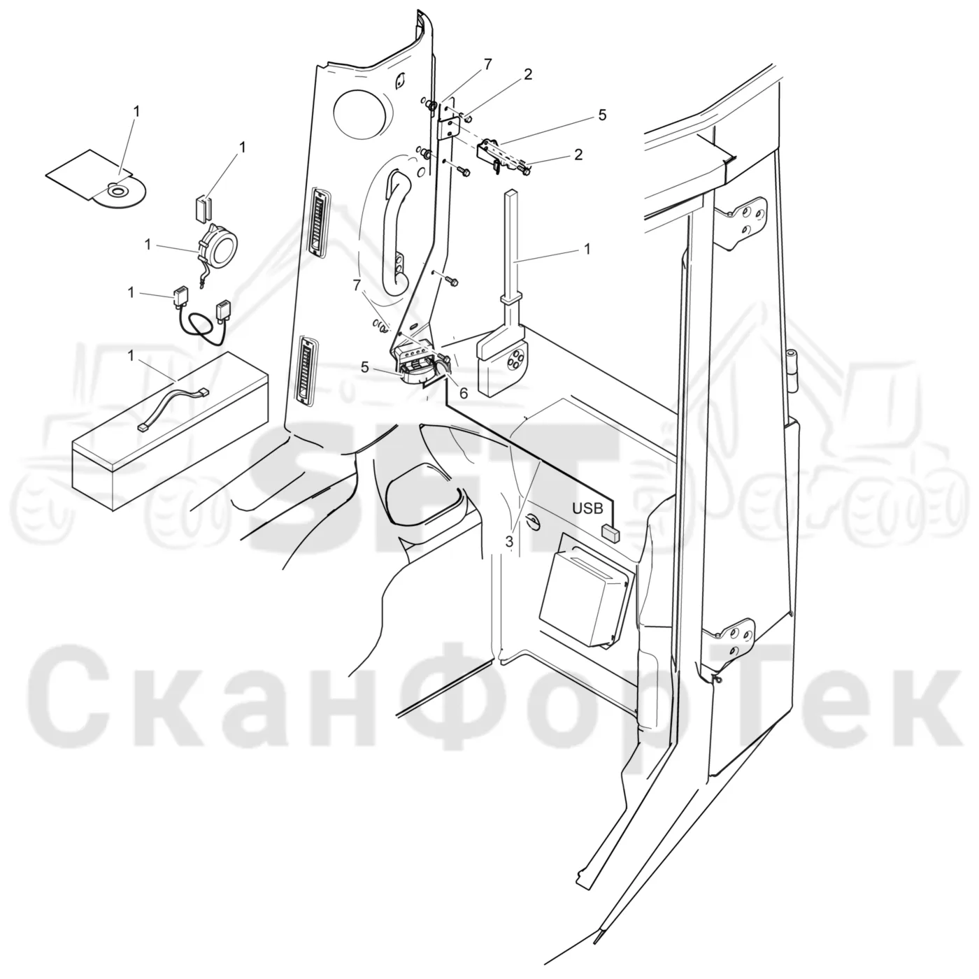 Схема: Komatsu / Лесозаготовительные машины / 901.4 / Каталог запасных частей / Кабина / Салон / Штангенциркуль 9010041291-