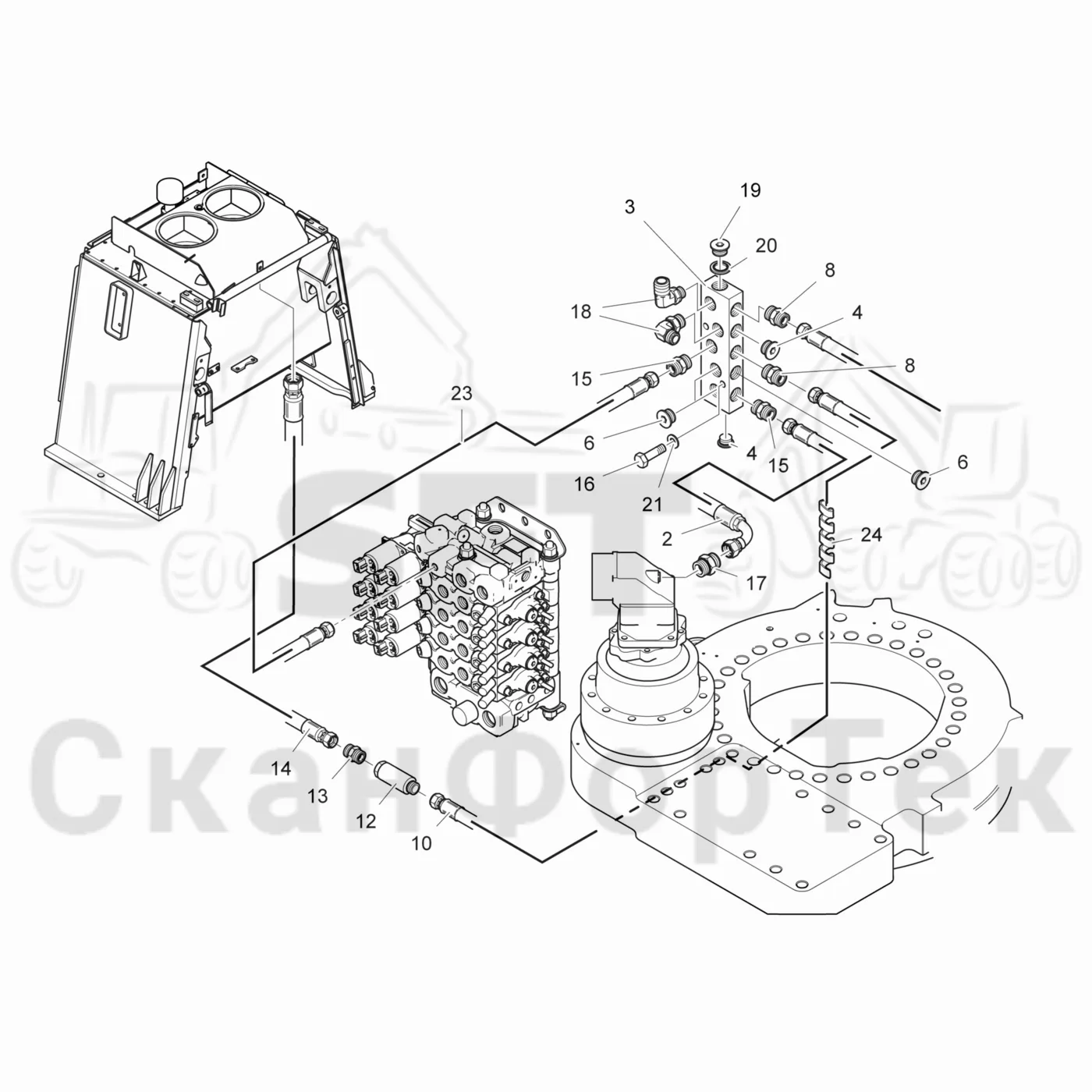 Схема: Komatsu / Лесозаготовительные машины / 901TX .1 / Каталог запасных частей / Подъемный кран / Поворотное оборудование кабины