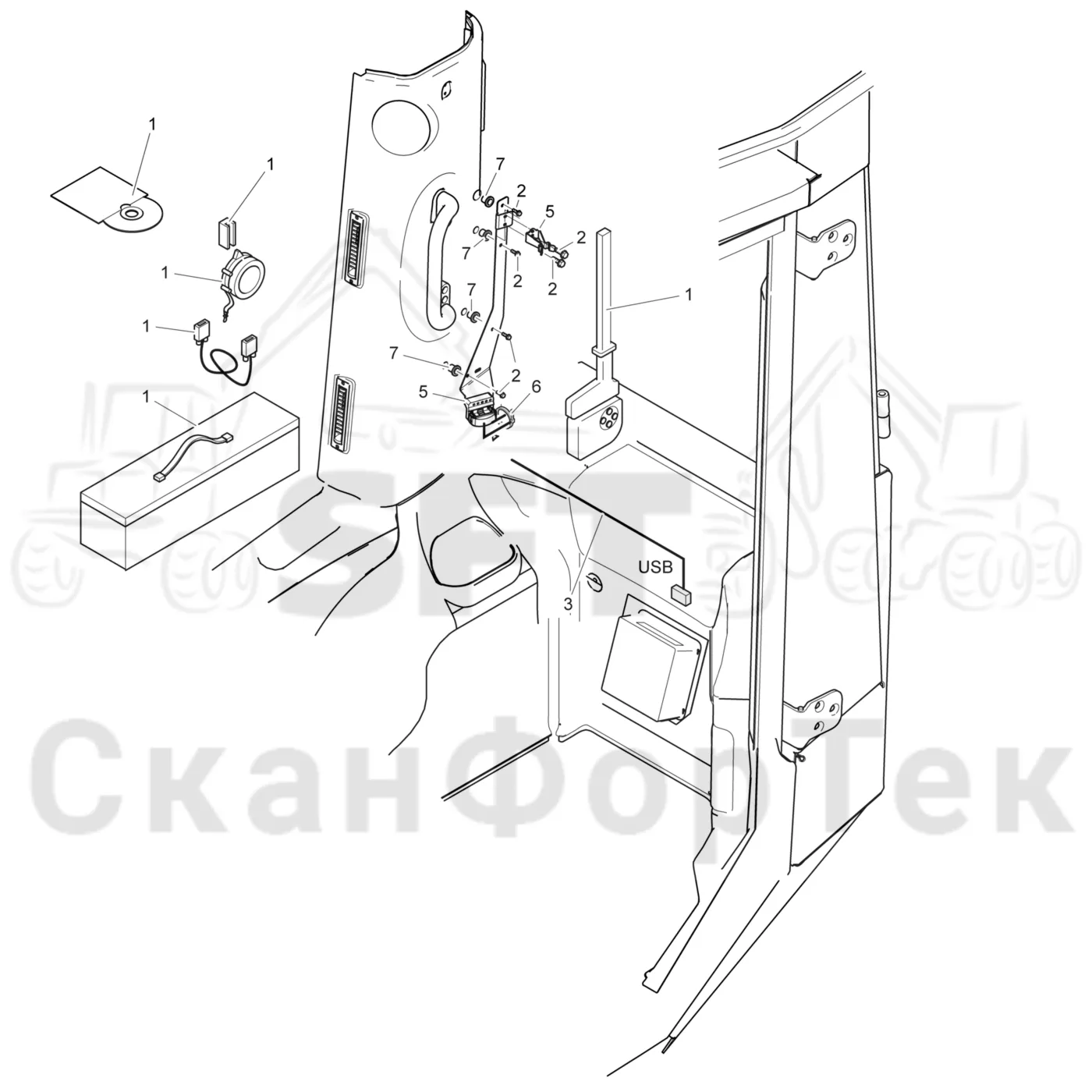Схема: Komatsu / Лесозаготовительные машины / 931.1 / Каталог запасных частей / Кабина / Салон / Штангенциркуль 9310011341-