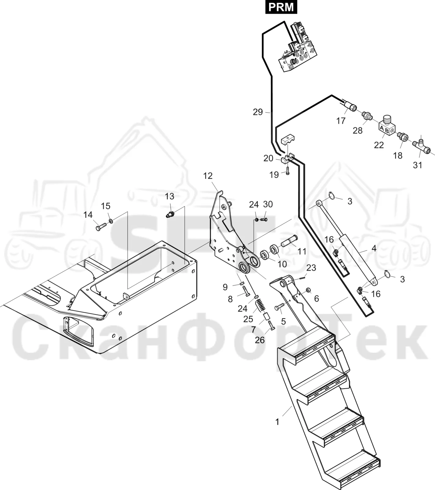 Схема: Komatsu / Форвардер / 855.1 / 855.1 / Каталог запасных частей / шасси / Ступени, лестницы и платформы / Гидравлическая лестница 8550011362-
