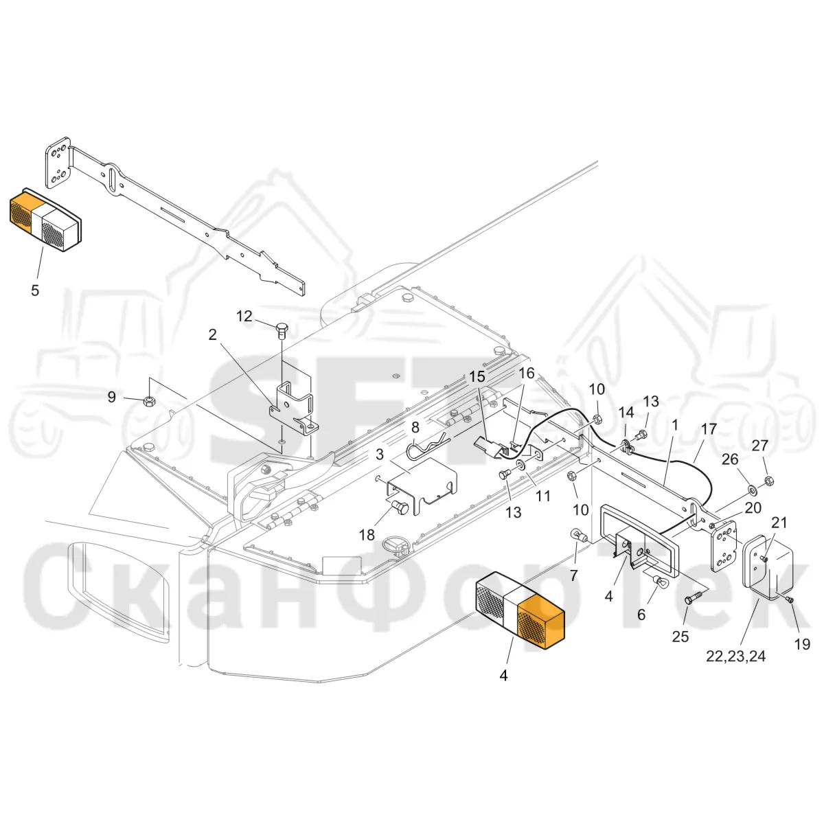 Схема: Komatsu / Форвардер / 855.1 / 855.1 / Каталог запасных частей / шасси / Электрический Оборудование / Мигалка