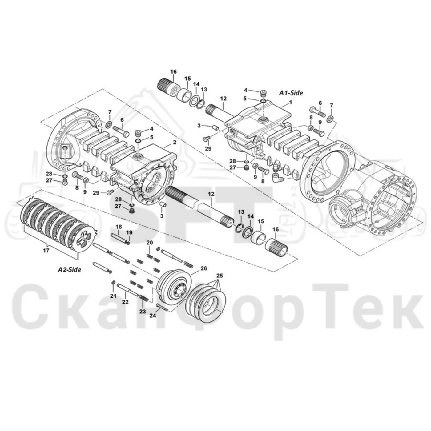 Схема: Komatsu / Форвардер / 865 / Каталог запасных частей / Коробка передач / Ось / Картер ведущего моста