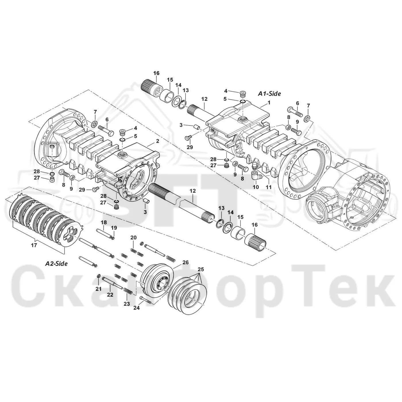 Схема: Komatsu / Форвардер / 865 / Каталог запасных частей / Коробка передач / Ось / Картер ведущего моста
