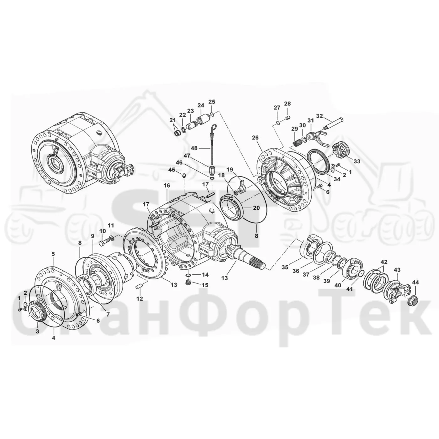 Схема: Komatsu / Форвардер / 865 / Каталог запасных частей / Коробка передач / Ось / Дифференциал