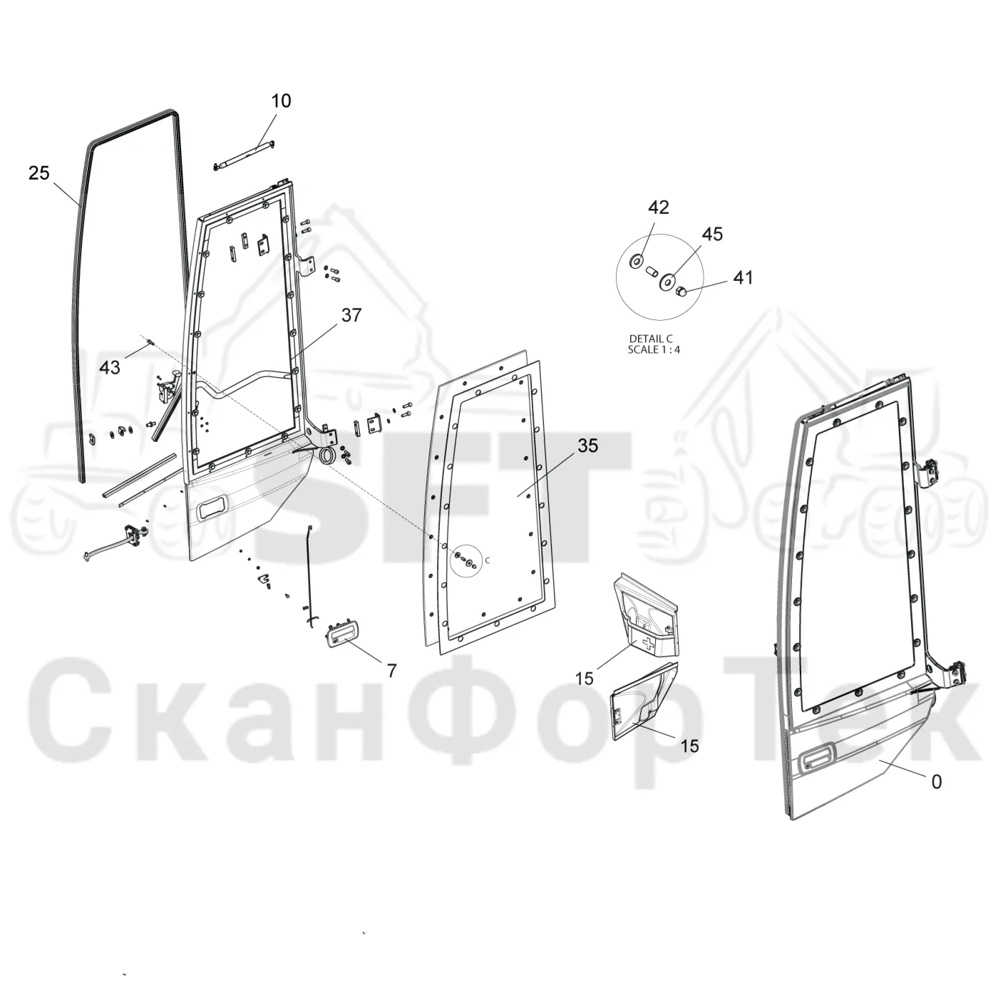 Схема: Komatsu / Форвардер / 895 / Каталог запасных частей / Кабина / Кабина / Дверь 8950000531-