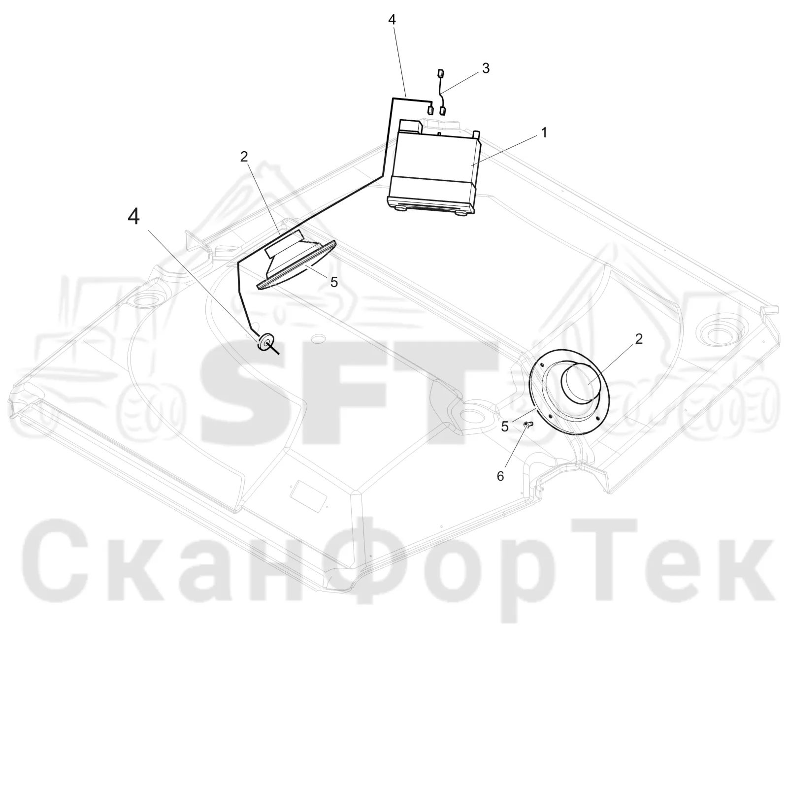 Схема: Komatsu / Форвардер / 855 S/N 8550022010- / Каталог запасных частей / Кабина / Комплект радиоприемника / Комплект радиоприемника 8550022101-