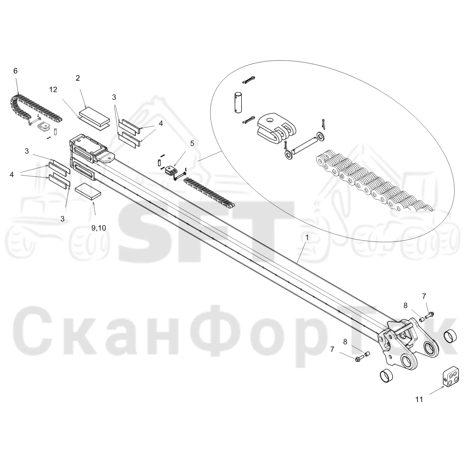 Схема: Komatsu / Форвардер / 865 / Каталог запасных частей / Подъемный кран / Телескопическая стрела / Телескопическая стрела Combi ProTec 2