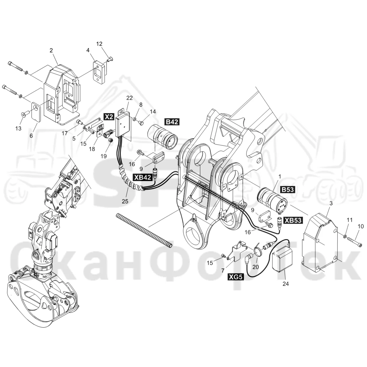 Схема: Komatsu / Форвардер / 895 S/N 8950011010- / Каталог запасных частей / Подъемный кран / Подъемный кран Взвешивающее устройство / Сборочный комплект