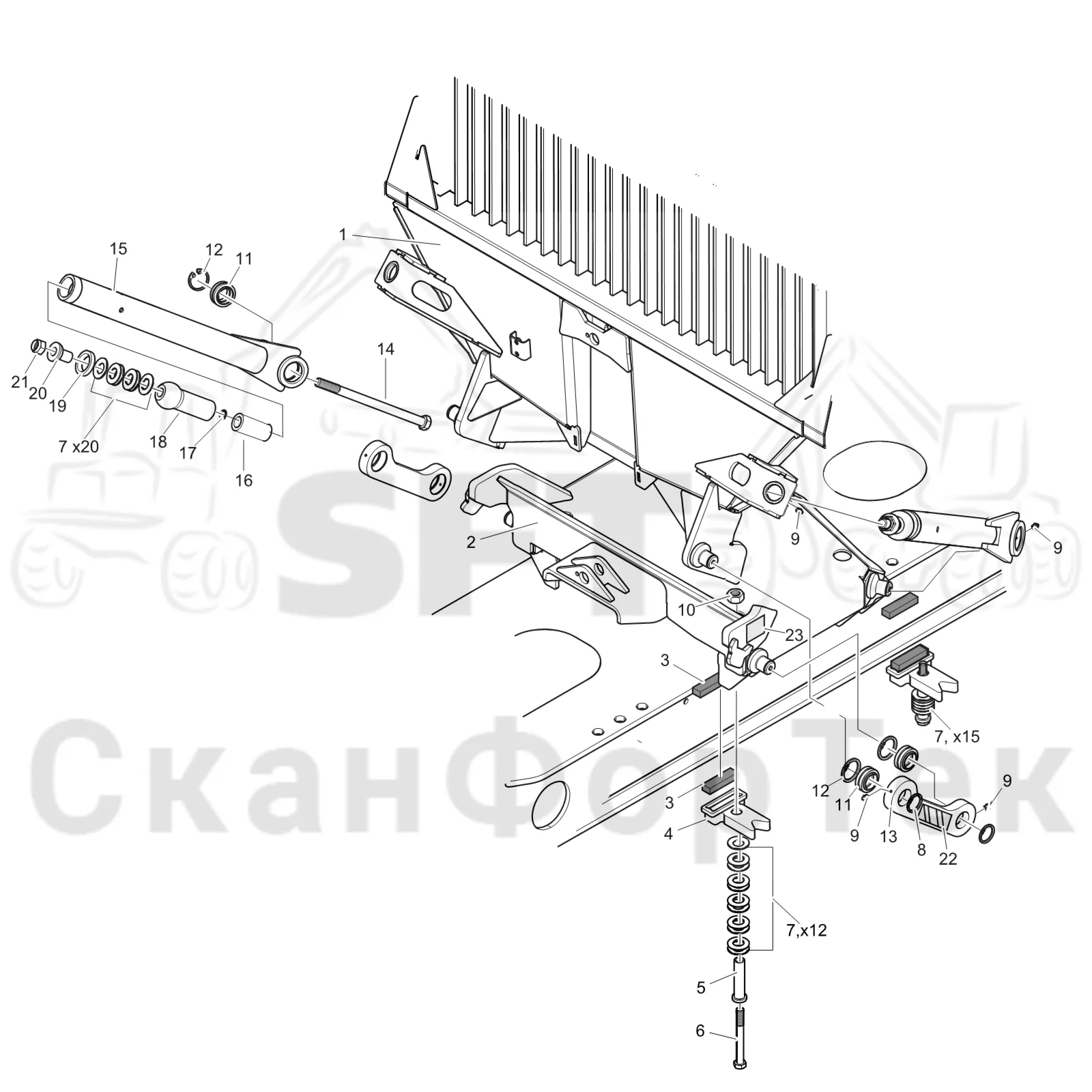 Схема: Komatsu / Форвардер / 895 / Каталог запасных частей / шасси / Зона погрузки / Gate movable FlexGate