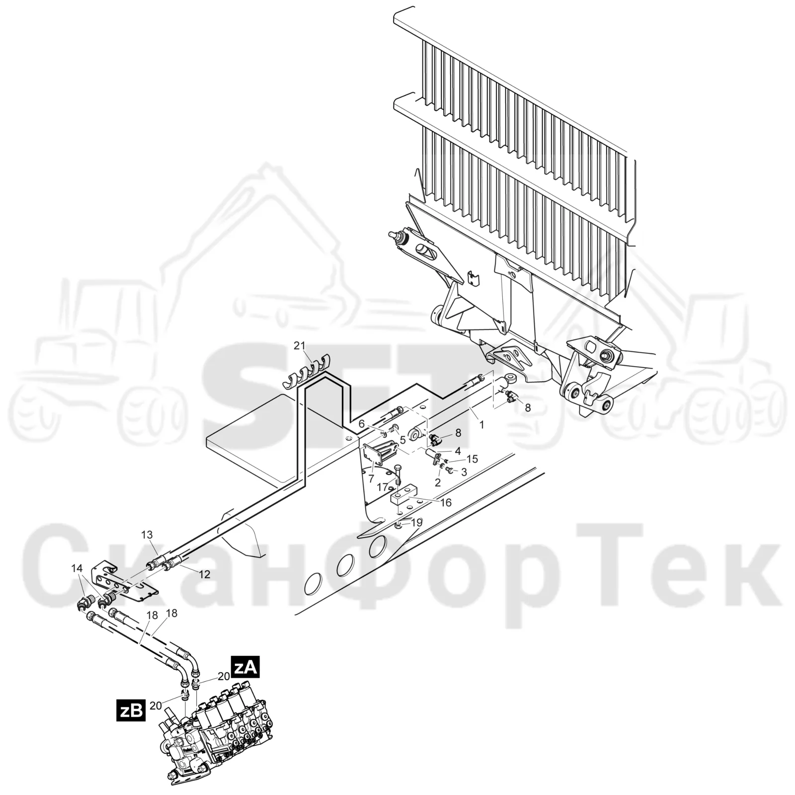 Схема: Komatsu / Форвардер / 895 / Каталог запасных частей / шасси / Зона погрузки / Gate hydraulic movable