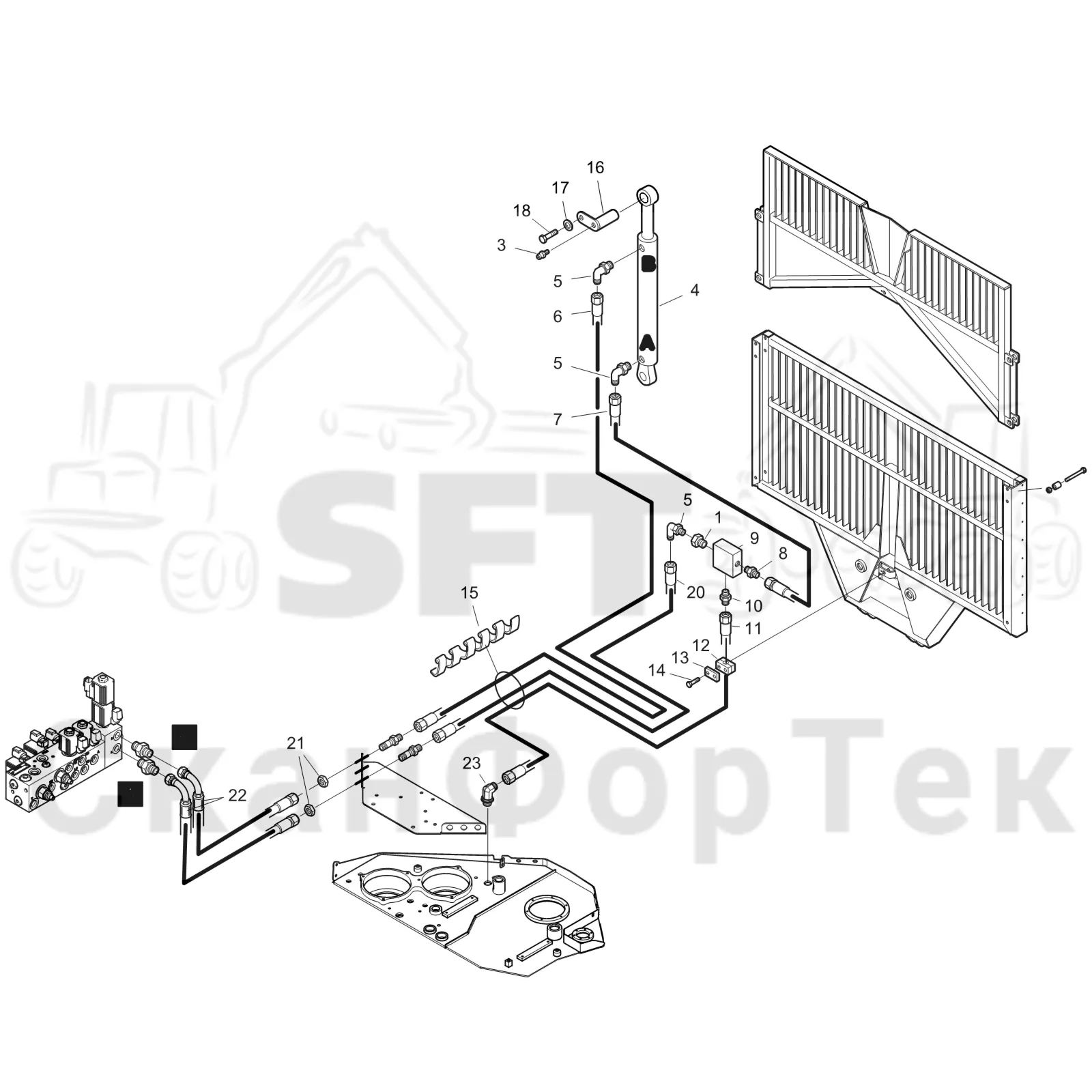 Схема: Komatsu / Форвардер / 895 / Каталог запасных частей / шасси / Зона погрузки / Gate upper part