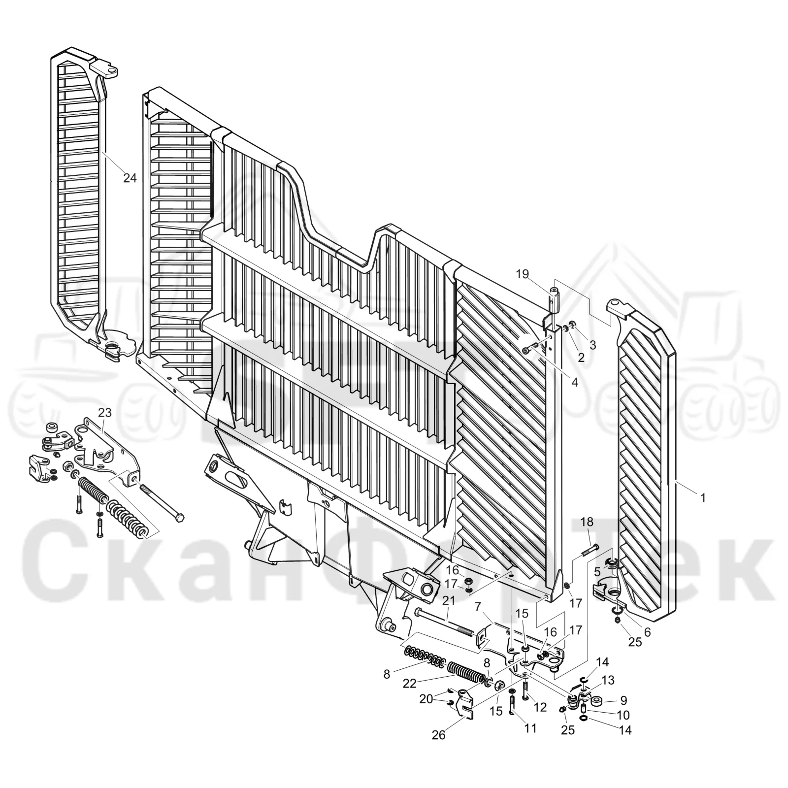Схема: Komatsu / Форвардер / 895 / Каталог запасных частей / шасси / Зона погрузки / Комплект расширения 350+350, 8950000466-