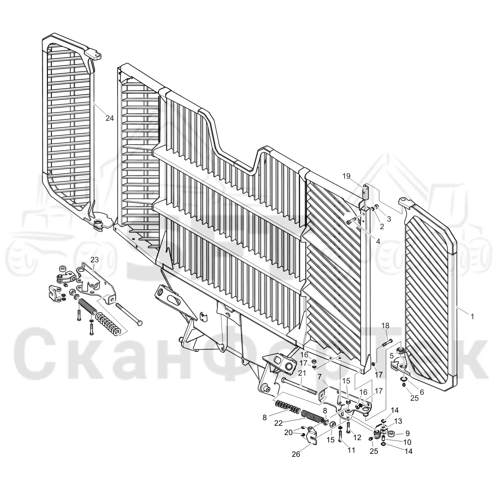 Схема: Komatsu / Форвардер / 895 / Каталог запасных частей / шасси / Зона погрузки / Комплект расширения 600+600