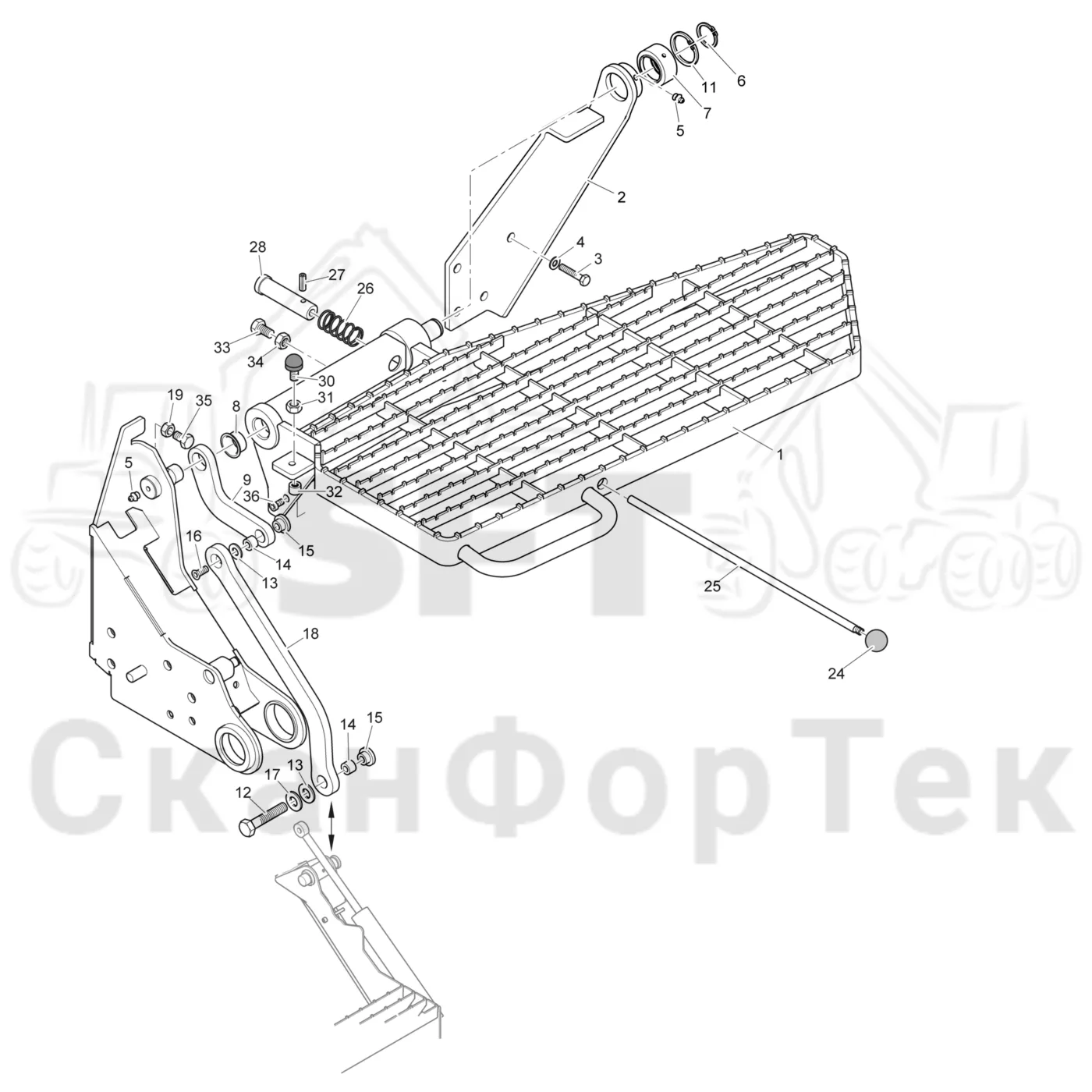 Схема: Komatsu / Форвардер / 895 / Каталог запасных частей / шасси / Ступени, лестницы и платформы / Платформа гидравлическая