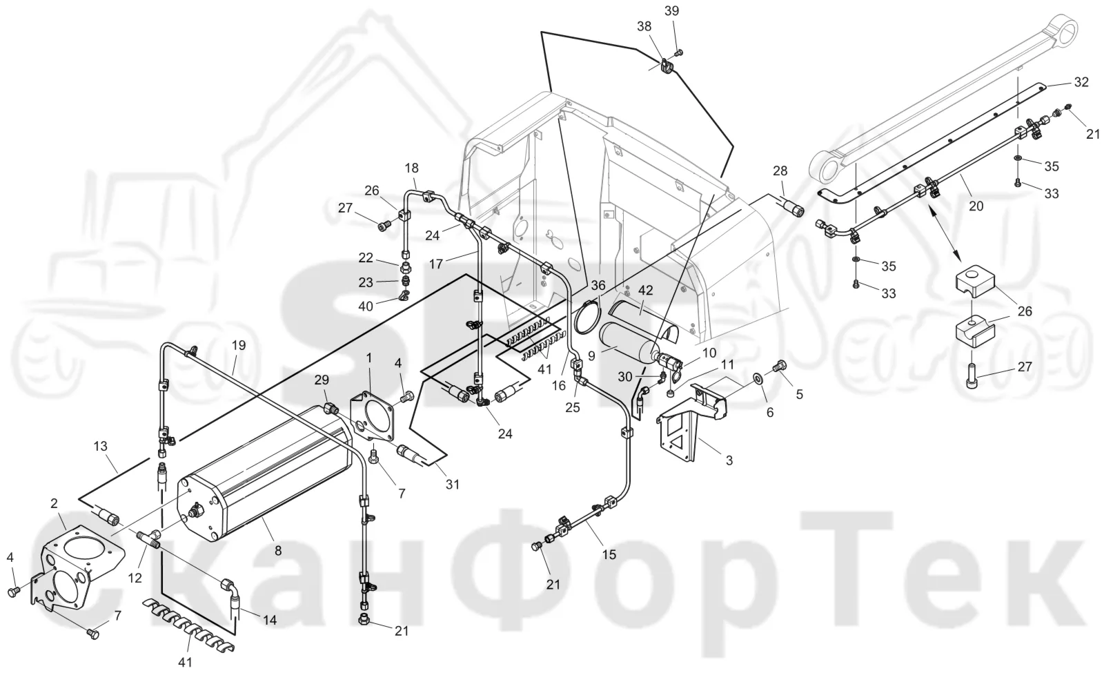 Схема: Komatsu / Форвардер / 895 / Каталог запасных частей / шасси / Пожаротушение / Трубопровод пожаротушения Comfort Ride