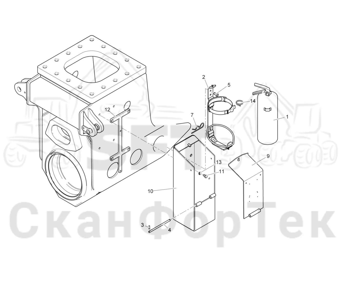 Схема: Komatsu / Форвардер / 895 / Каталог запасных частей / шасси / Пожаротушение / Огнетушитель