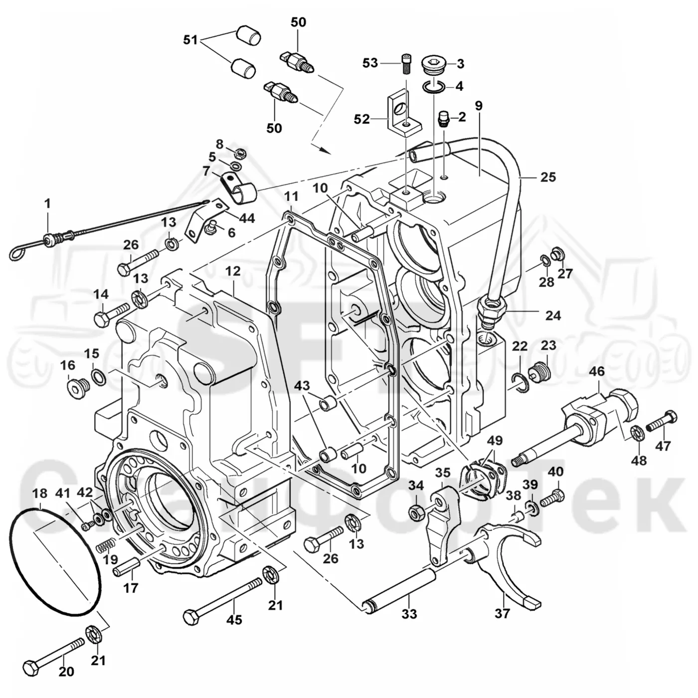 Схема: Komatsu / Форвардер / 895 / Каталог запасных частей / Коробка передач / Редуктор VL 99 / Корпус редуктора