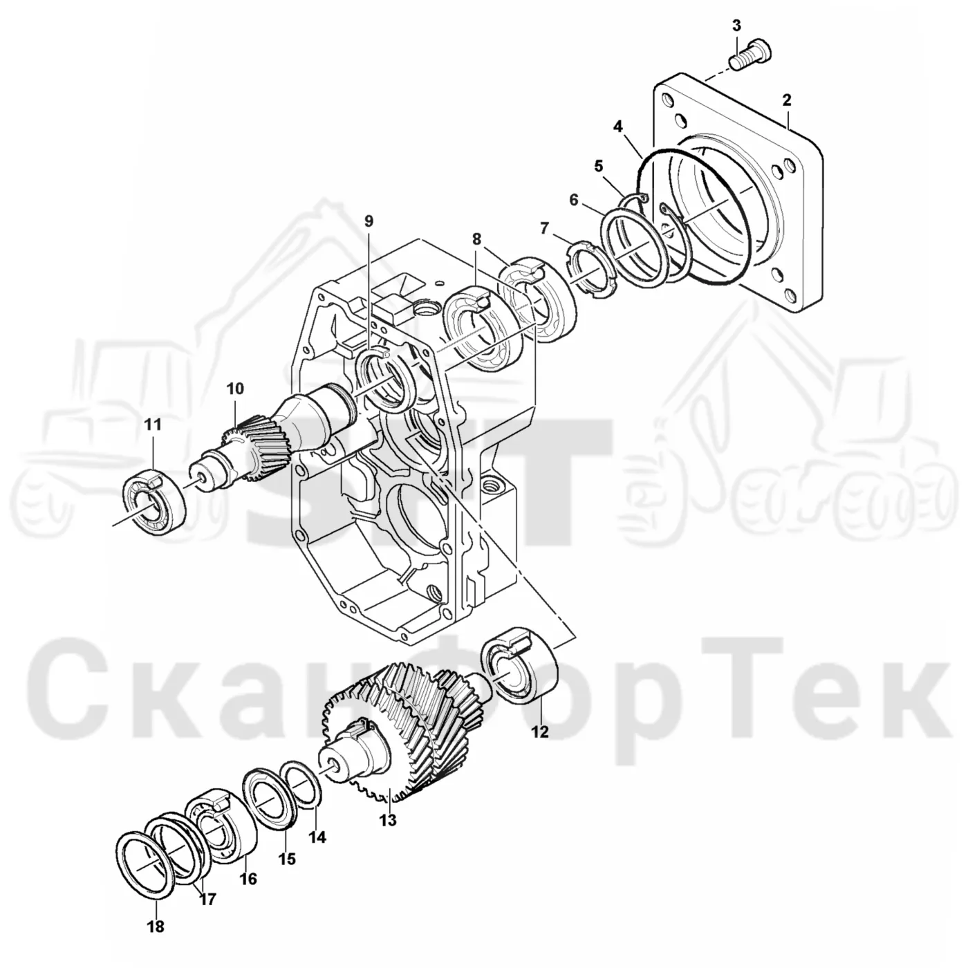 Схема: Komatsu / Форвардер / 895 / Каталог запасных частей / Коробка передач / Редуктор VL 99 / Комплект шестерен редуктора