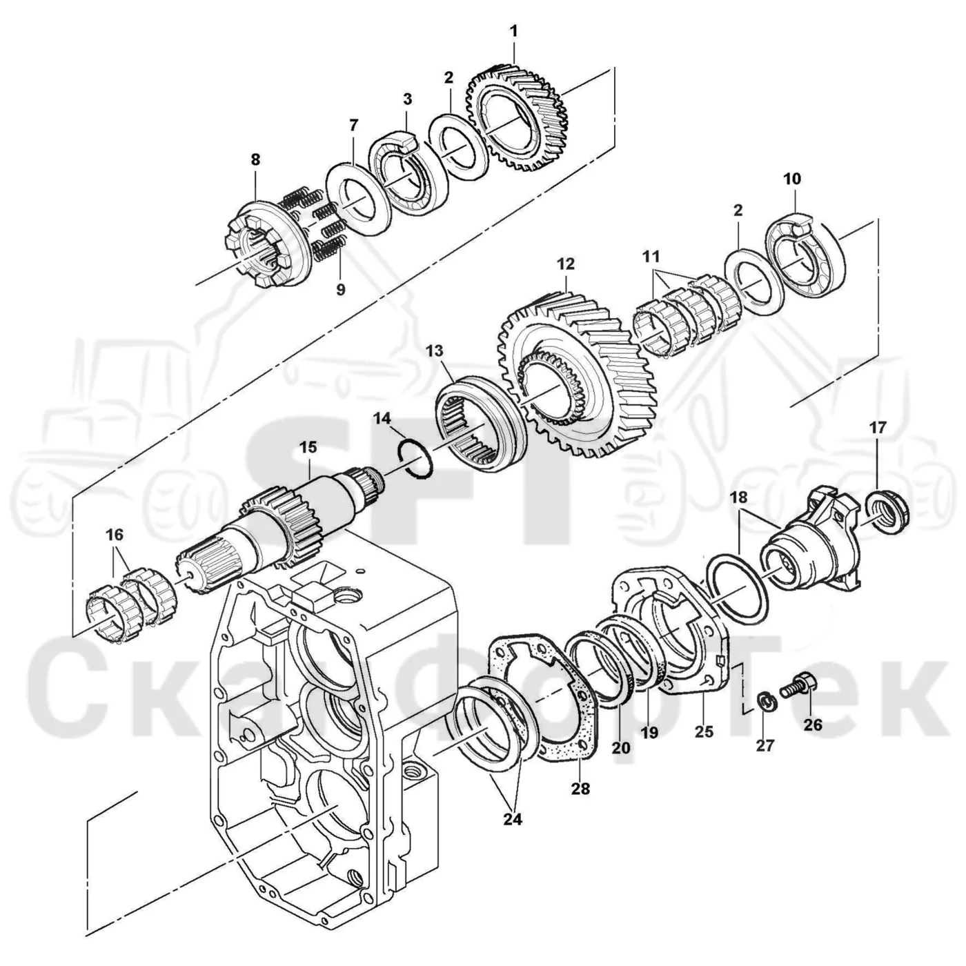 Схема: Komatsu / Форвардер / 895 S/N 8950011010- / Каталог запасных частей / Коробка передач / Редуктор / Комплект шестерен выходного вала