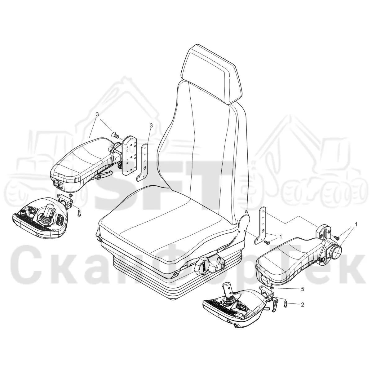 Схема: Komatsu / Лесозаготовительные машины / 911 S/N 9110062167- / Каталог запасных частей / Кабина / Сиденья / Подлокотник KCC