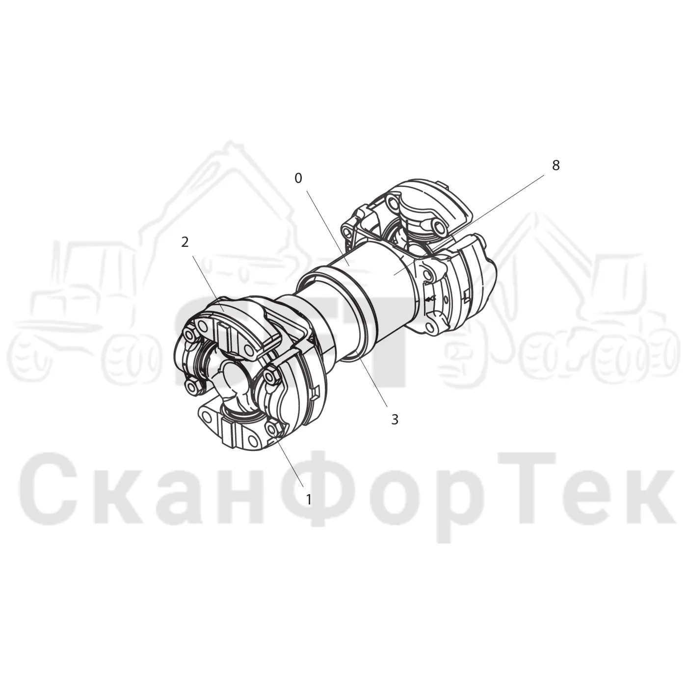 Схема: Komatsu / Форвардер / 895 / Каталог запасных частей / Коробка передач / Карданная передача / Карданный вал