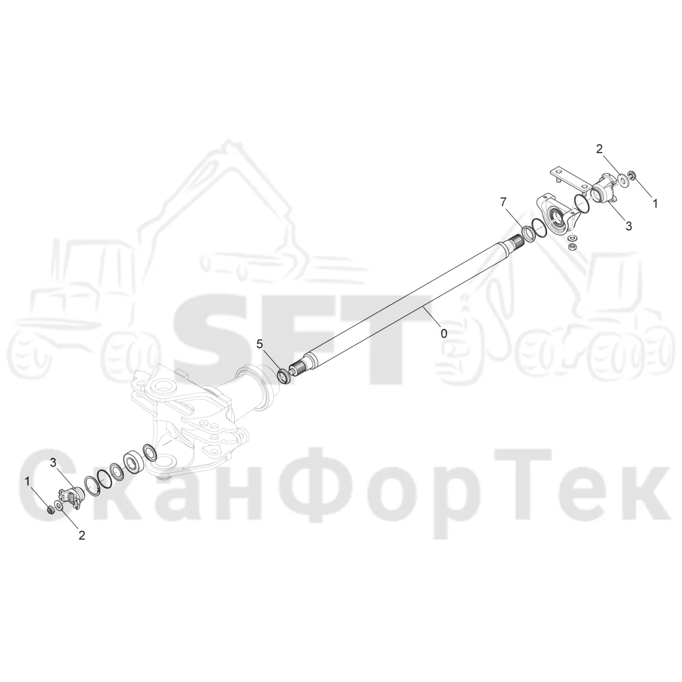 Схема: Komatsu / Форвардер / 895 / Каталог запасных частей / Коробка передач / Карданная передача / Карданный вал
