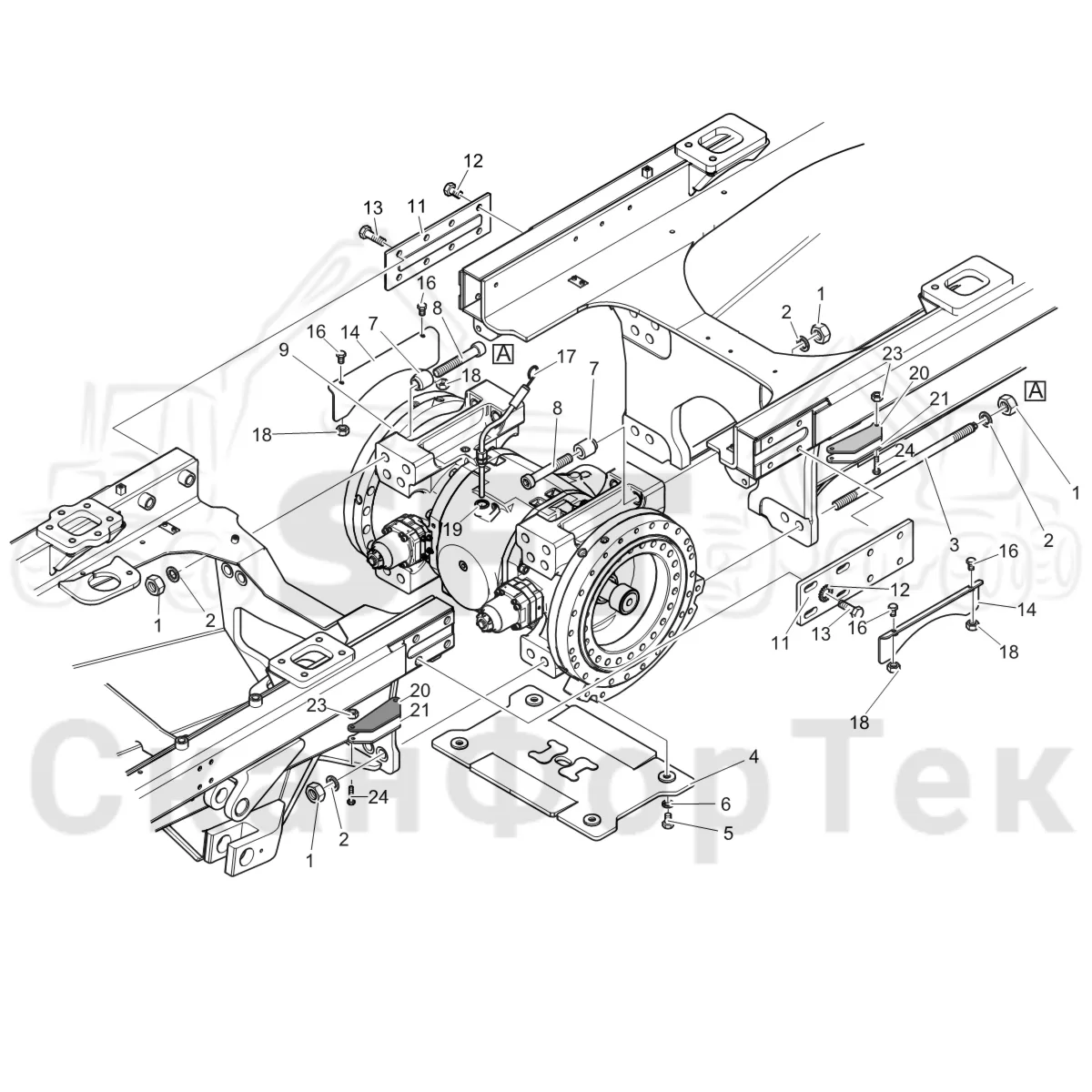 Схема: Komatsu / Форвардер / 895 / Каталог запасных частей / Коробка передач / Мост каретки / Передний агрегат каретки  -8950000450