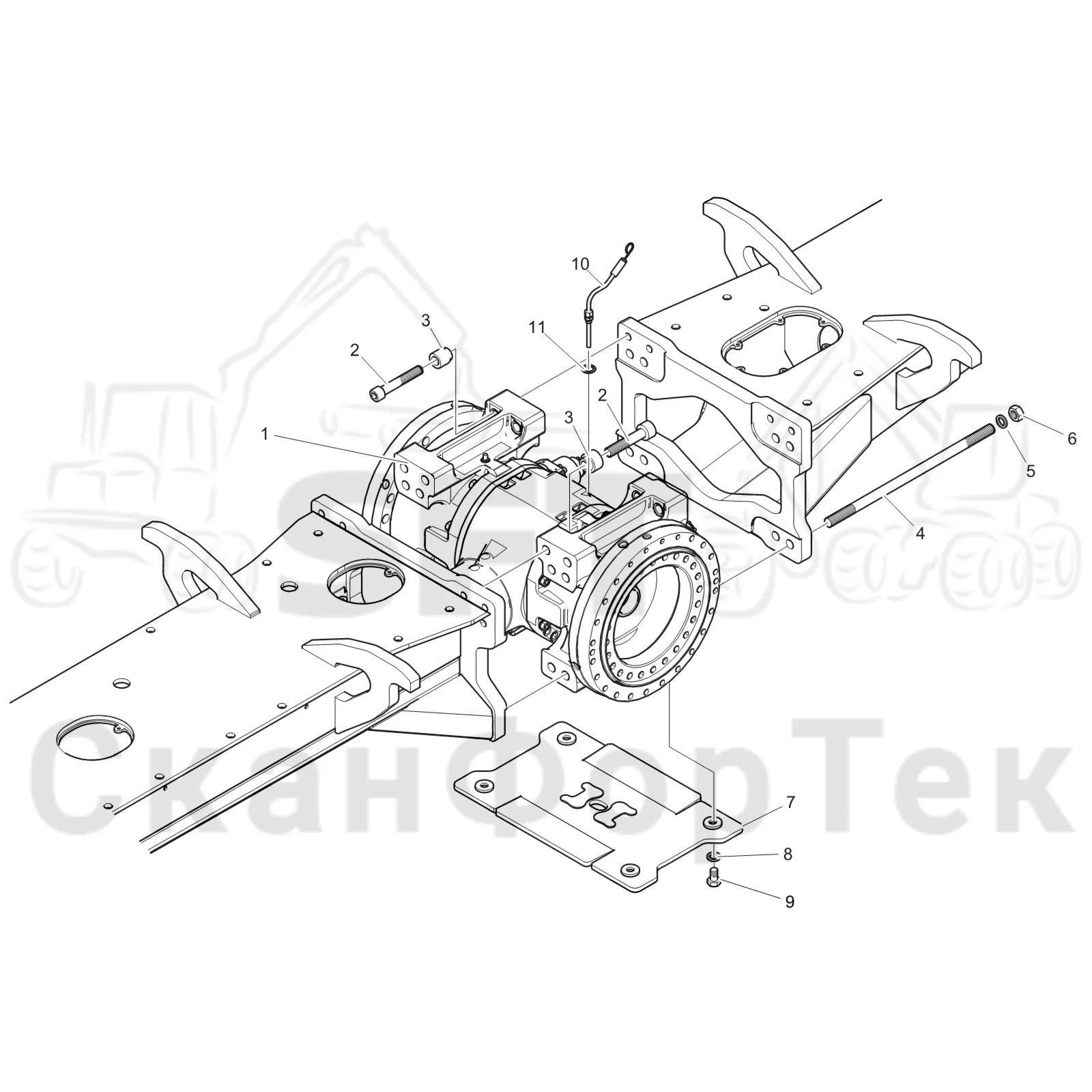 Схема: Komatsu / Форвардер / 895 / Каталог запасных частей / Коробка передач / Мост каретки / Задний агрегат каретки 8950000451-