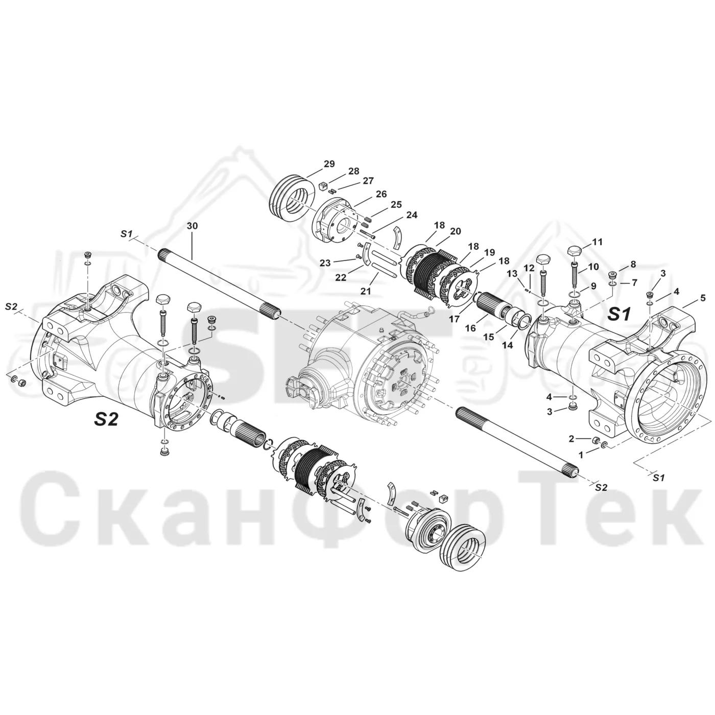 Схема: Komatsu / Форвардер / 895 S/N 8950011010- / Каталог запасных частей / Коробка передач / Ось / Картер ведущего моста