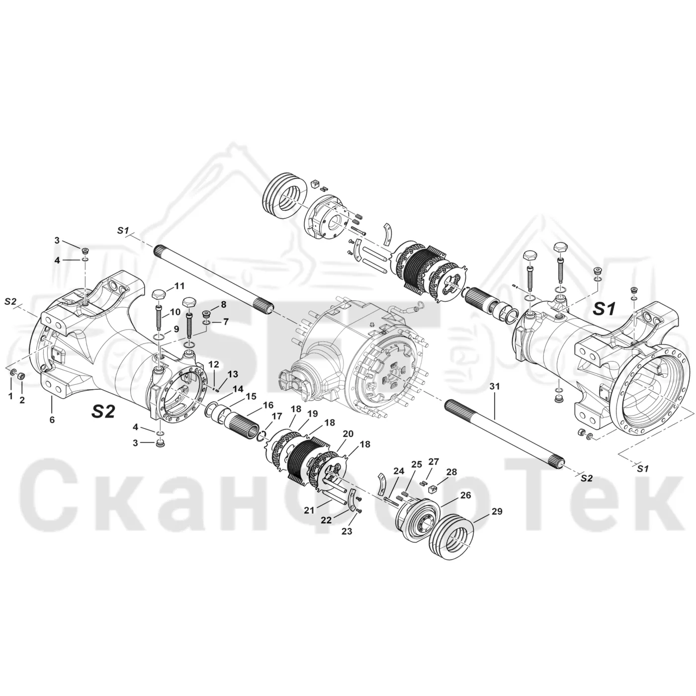 Схема: Komatsu / Форвардер / 895 / Каталог запасных частей / Коробка передач / Ось / Картер ведущего моста