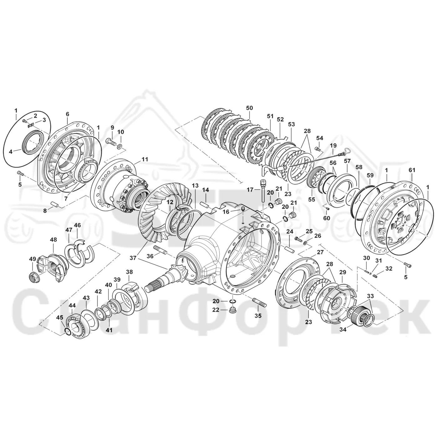 Схема: Komatsu / Форвардер / 895 / Каталог запасных частей / Коробка передач / Ось / Дифференциал