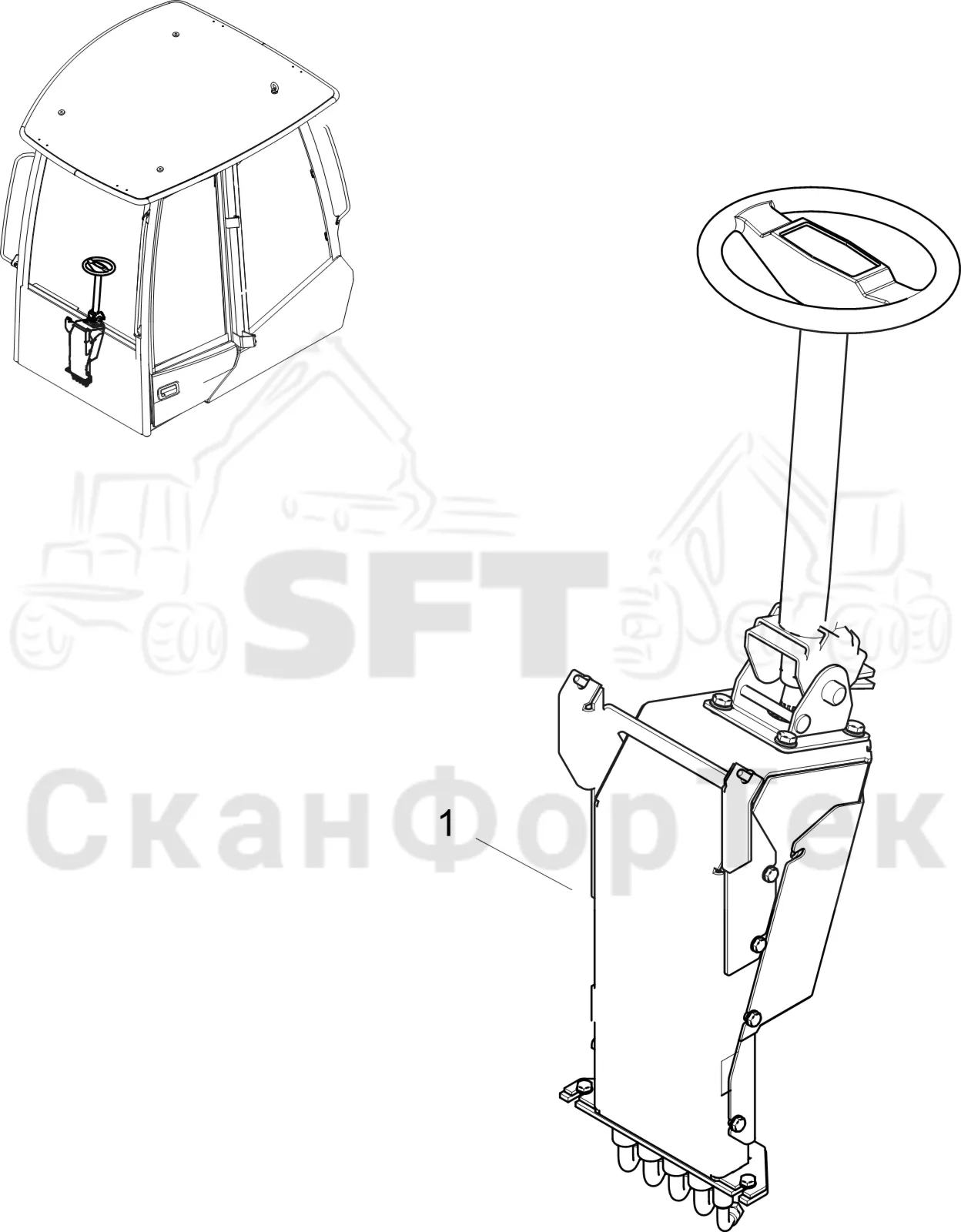 Схема: Komatsu / Форвардер / 895 / Каталог запасных частей / Рулевое управление / Рулевое управление с системой Orbitrol 8950000144- / Рулевой кронштейн 8950000507-