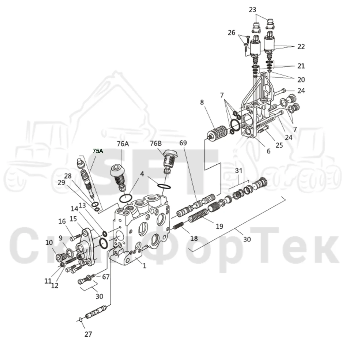 Схема: Komatsu / Форвардер / 895 / Каталог запасных частей / Гидравлика / Клапан шасси / Секция клапана L90