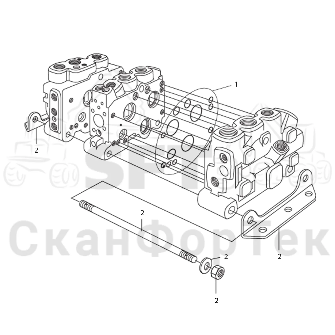Схема: Komatsu / Форвардер / 895 / Каталог запасных частей / Гидравлика / Клапан шасси / Прокладки секции