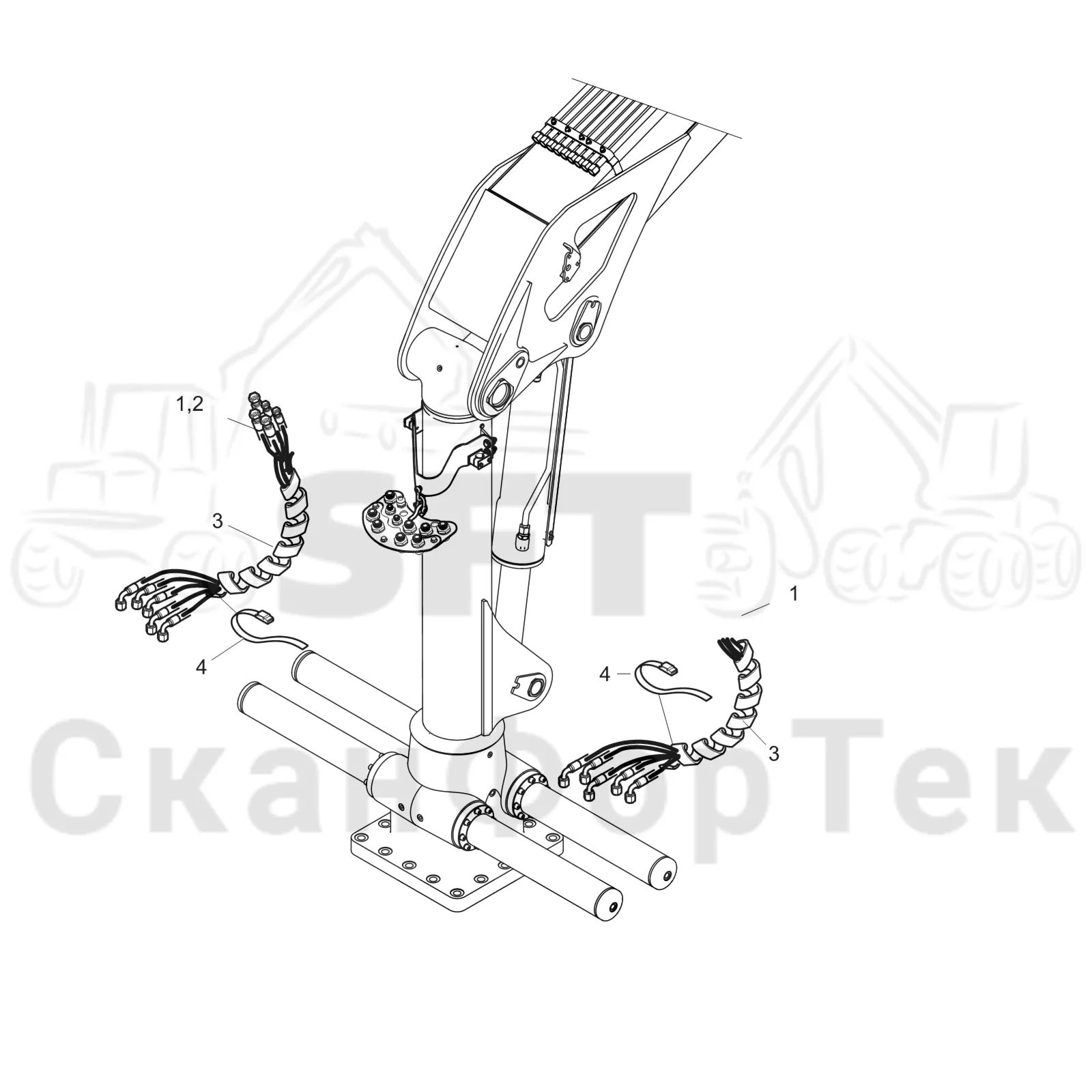 Схема: Komatsu / Форвардер / 895 / Каталог запасных частей / Подъемный кран / Подвод шланга / Подвод шланга