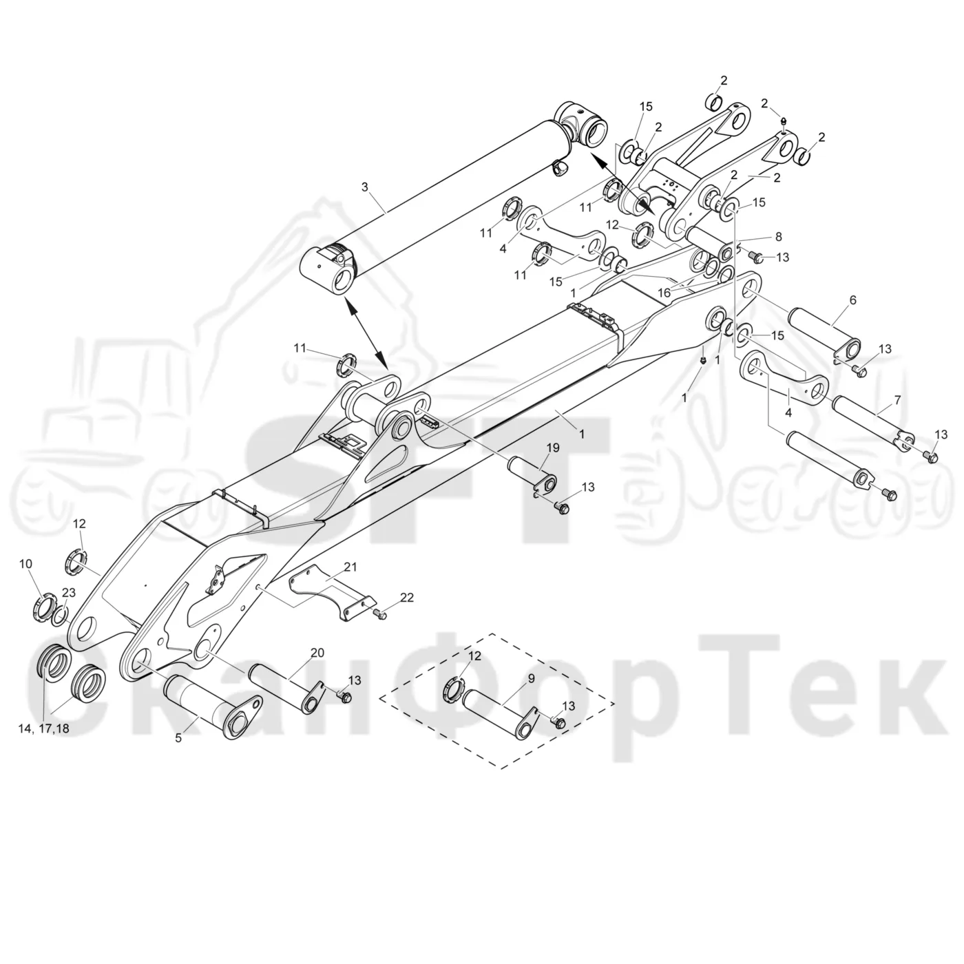 Схема: Komatsu / Форвардер / 895 / Каталог запасных частей / Подъемный кран / Основная стрела / Основная стрела