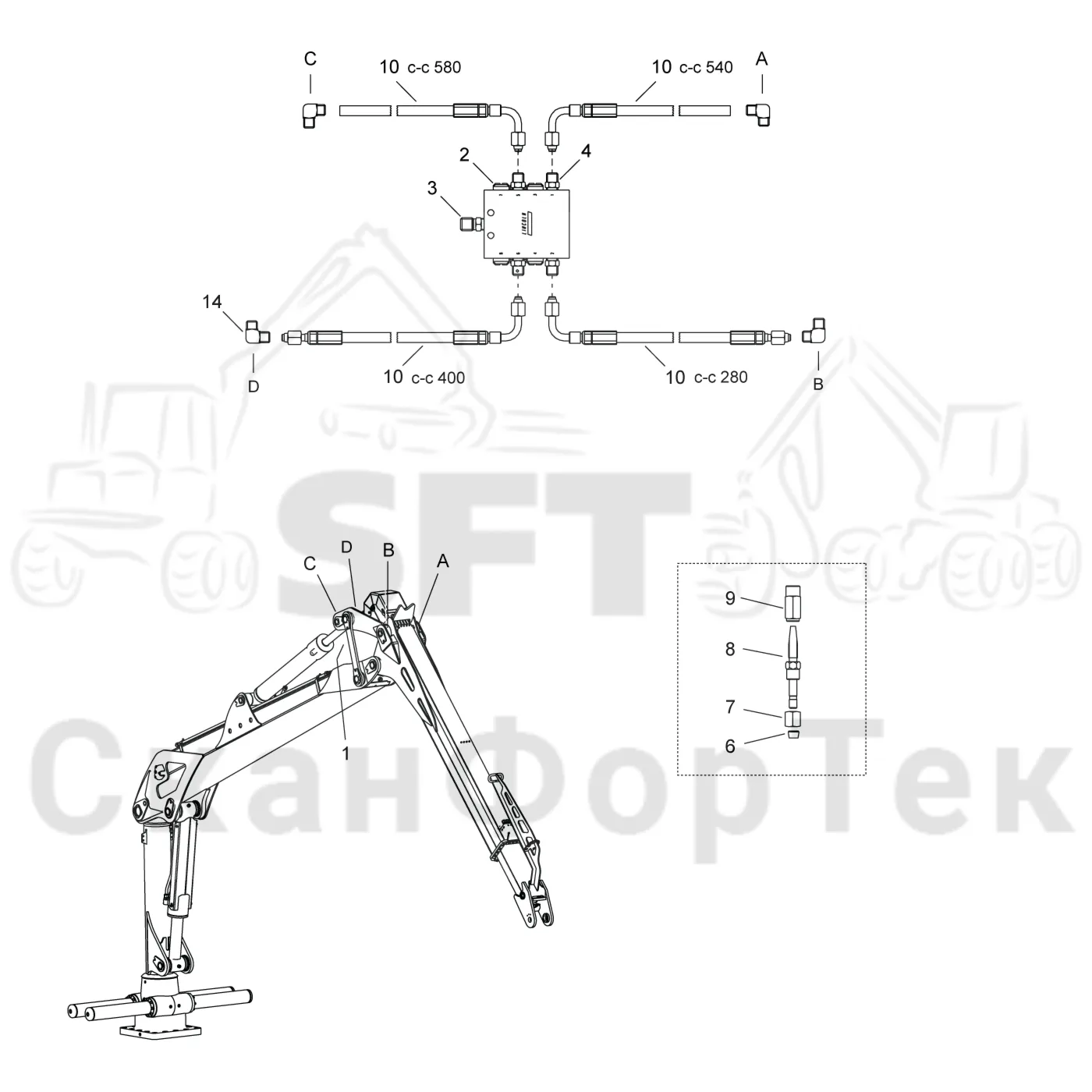 Схема: Komatsu / Форвардер / 895 S/N 8950011010- / Каталог запасных частей / Подъемный кран / Центральная смазка / Смазка