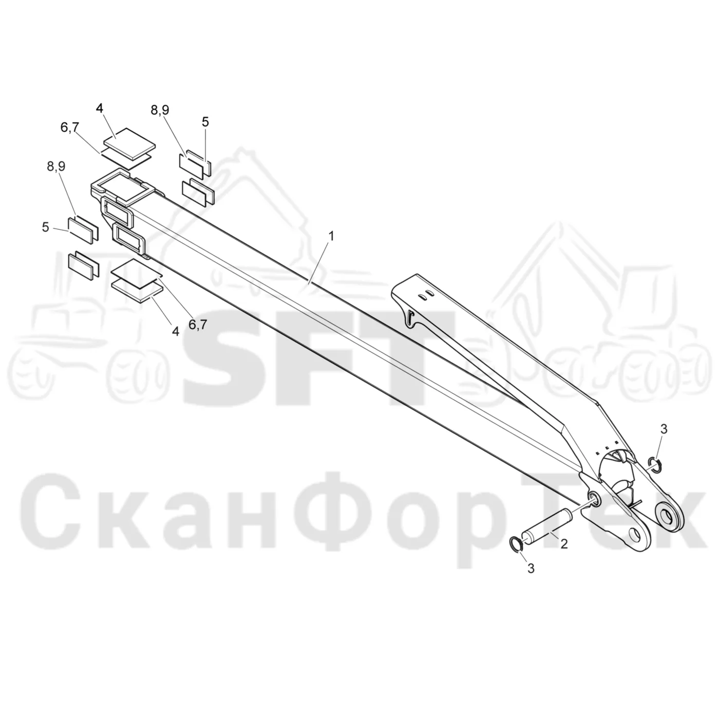 Схема: Komatsu / Форвардер / 875 S/N 8750000010- / Каталог запасных частей / Подъемный кран / Телескопическая стрела / Телескопическая стрела