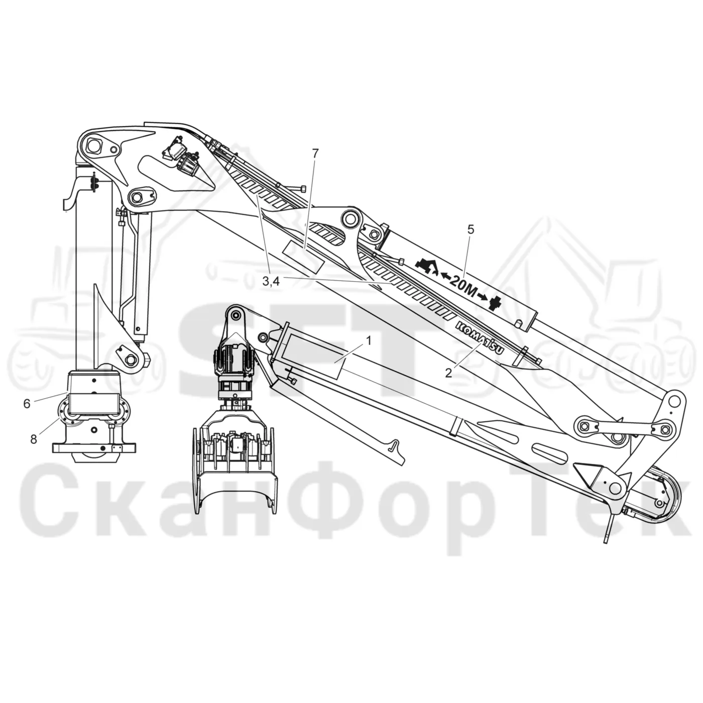 Схема: Komatsu / Форвардер / 895 / Каталог запасных частей / Подъемный кран / Бирки / Комплект бирок