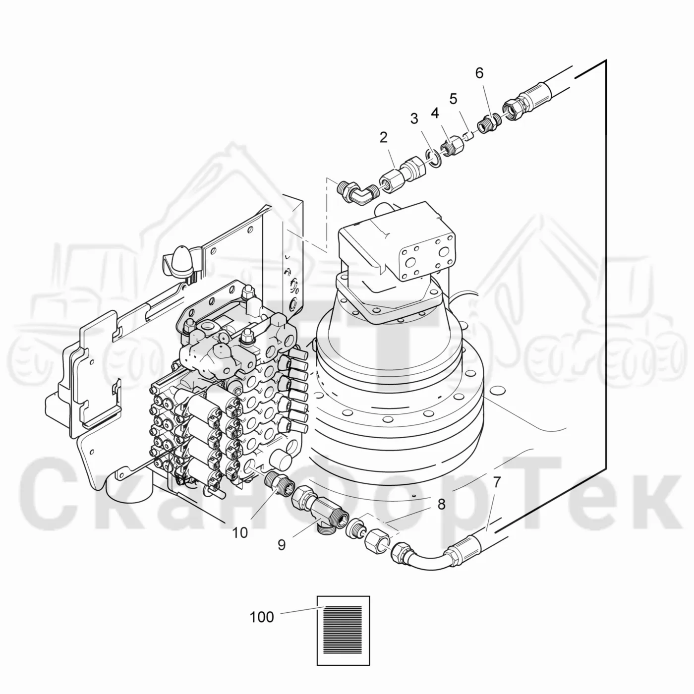 Схема: Komatsu / Лесозаготовительные машины / 901TX .1 / Каталог запасных частей / Подъемный кран / Функция подогрева, Переходный клапан,