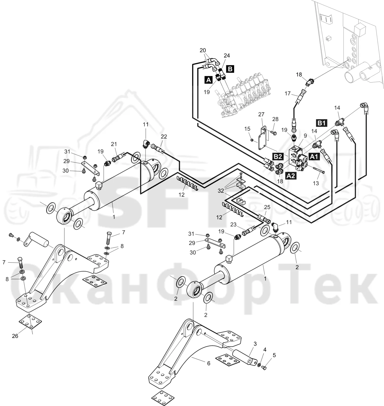 Схема: Komatsu / Форвардер / 845 / Каталог запасных частей / шасси / Подъемник каретки / Подъемник каретки