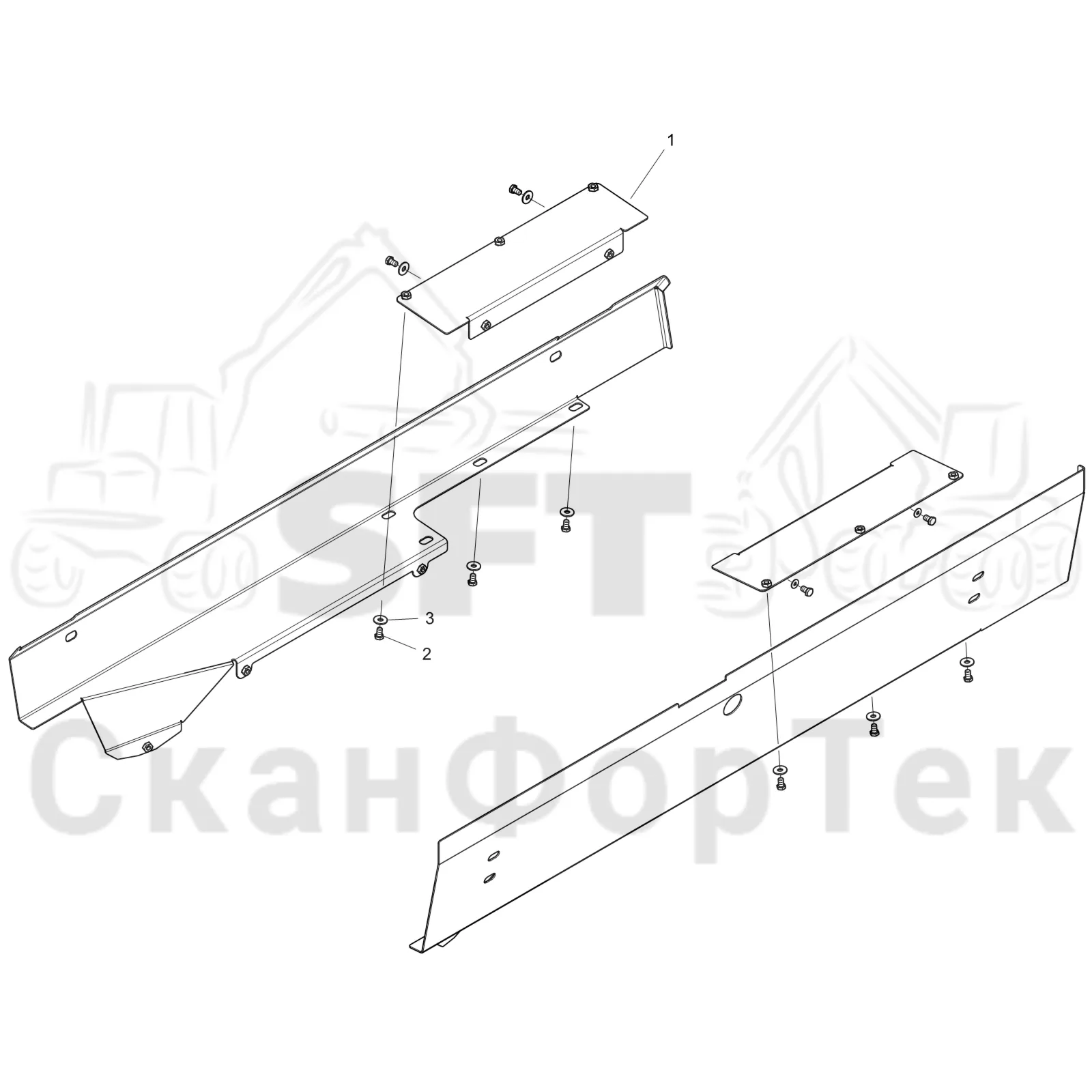 Схема: Komatsu / Форвардер / 845 / Каталог запасных частей / шасси / Подъемник каретки / защита