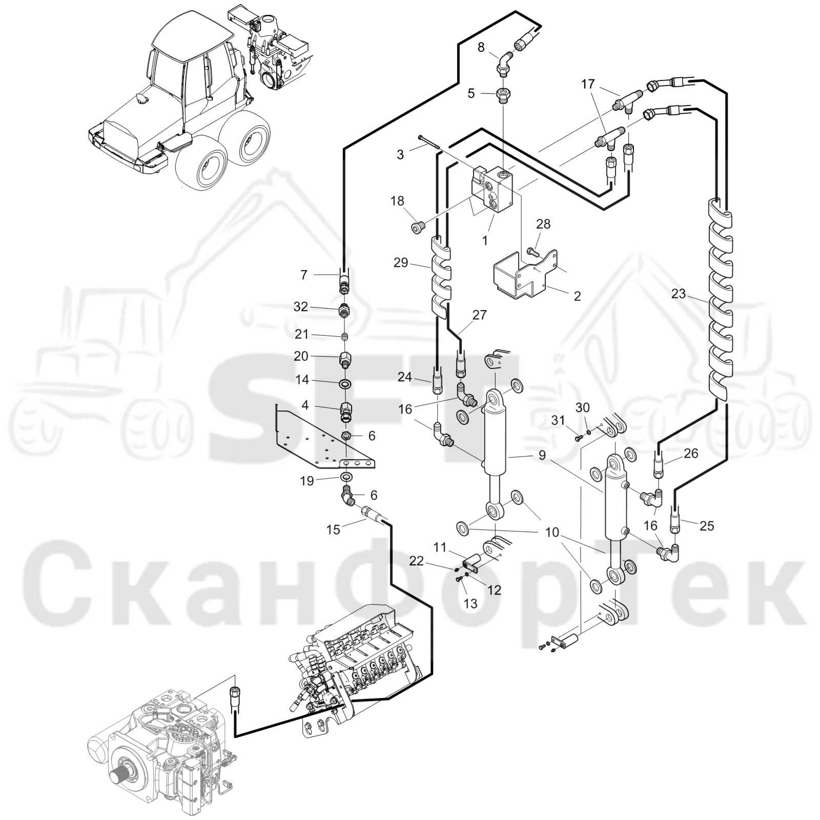 Схема: Komatsu / Форвардер / 845 / Каталог запасных частей / шасси / Стабилизация / Стабилизация  8450000341-