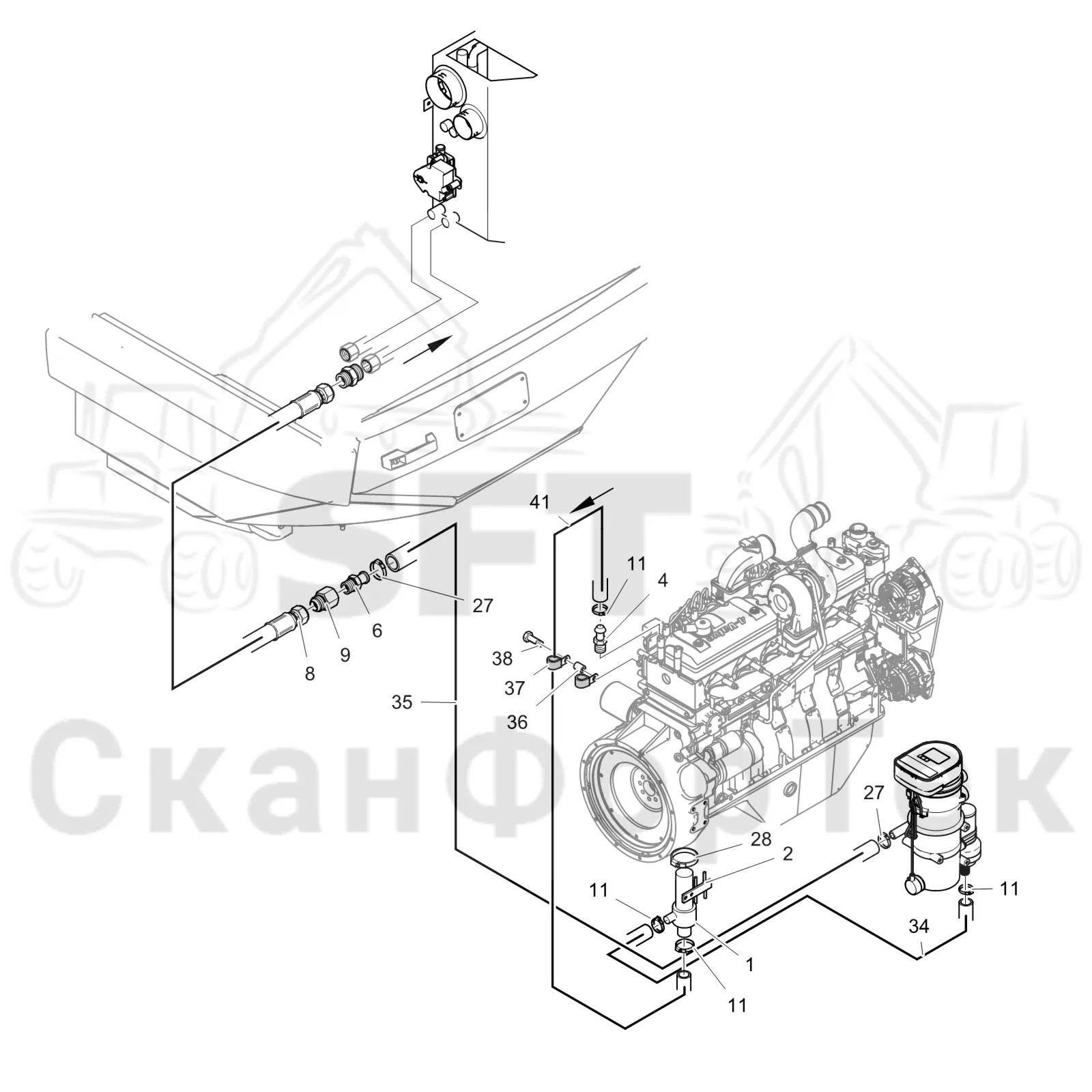 Схема: Komatsu / Лесозаготовительные машины / 931.1 / Каталог запасных частей / Кабина / Система обогрева и охлаждения / Обогревание кабины, управление кондиционером
