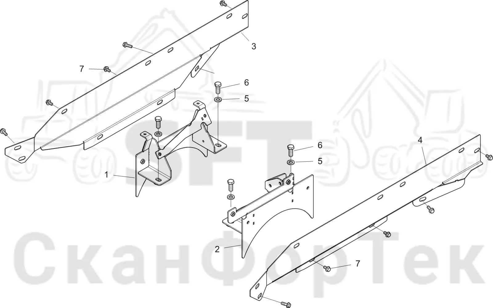 Схема: Komatsu / Форвардер / 845 / Каталог запасных частей / шасси / Капоты и крышки / Защитные крышки под кабиной