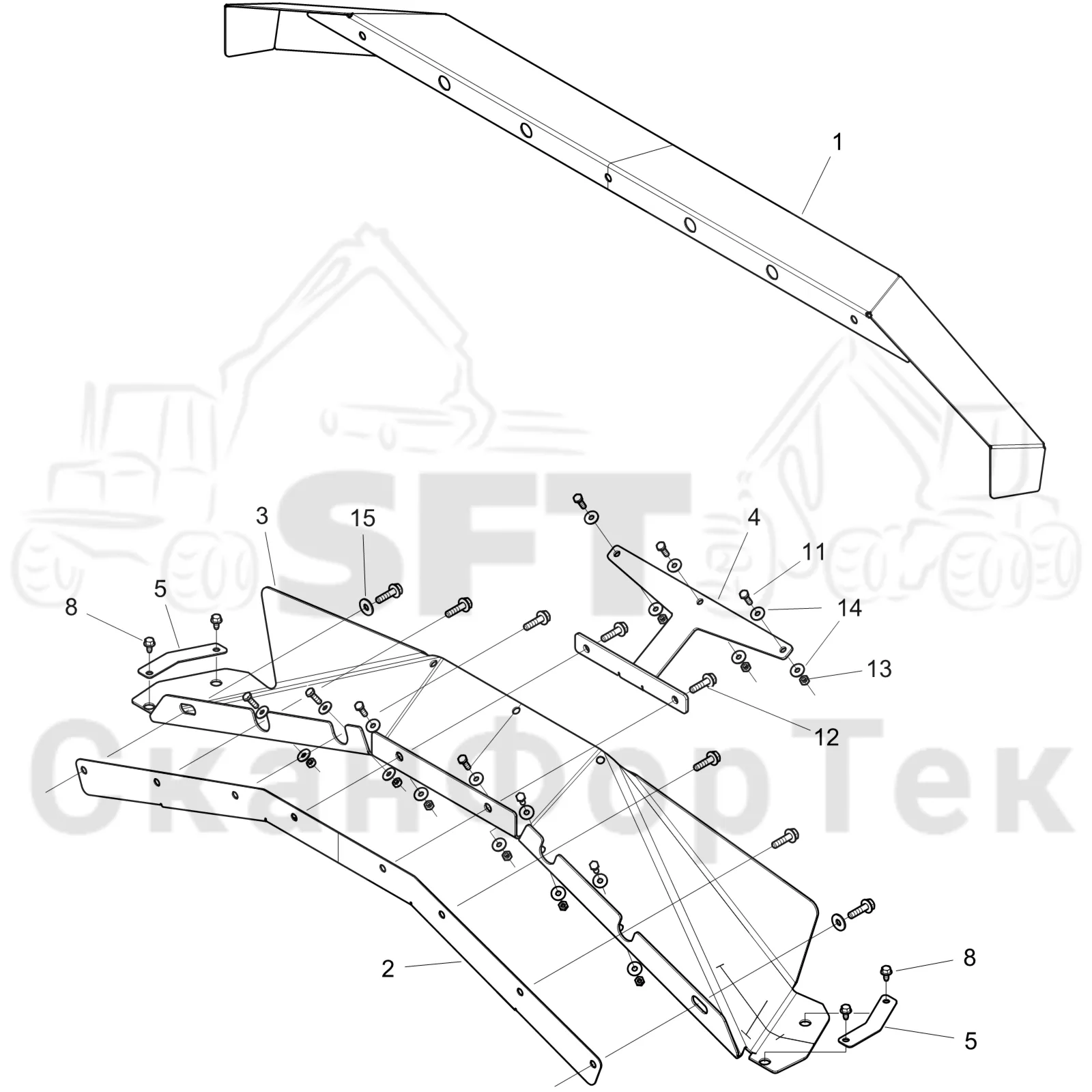 Схема: Komatsu / Форвардер / 845 / Каталог запасных частей / шасси / Капоты и крышки / Защитные крышки под кабиной