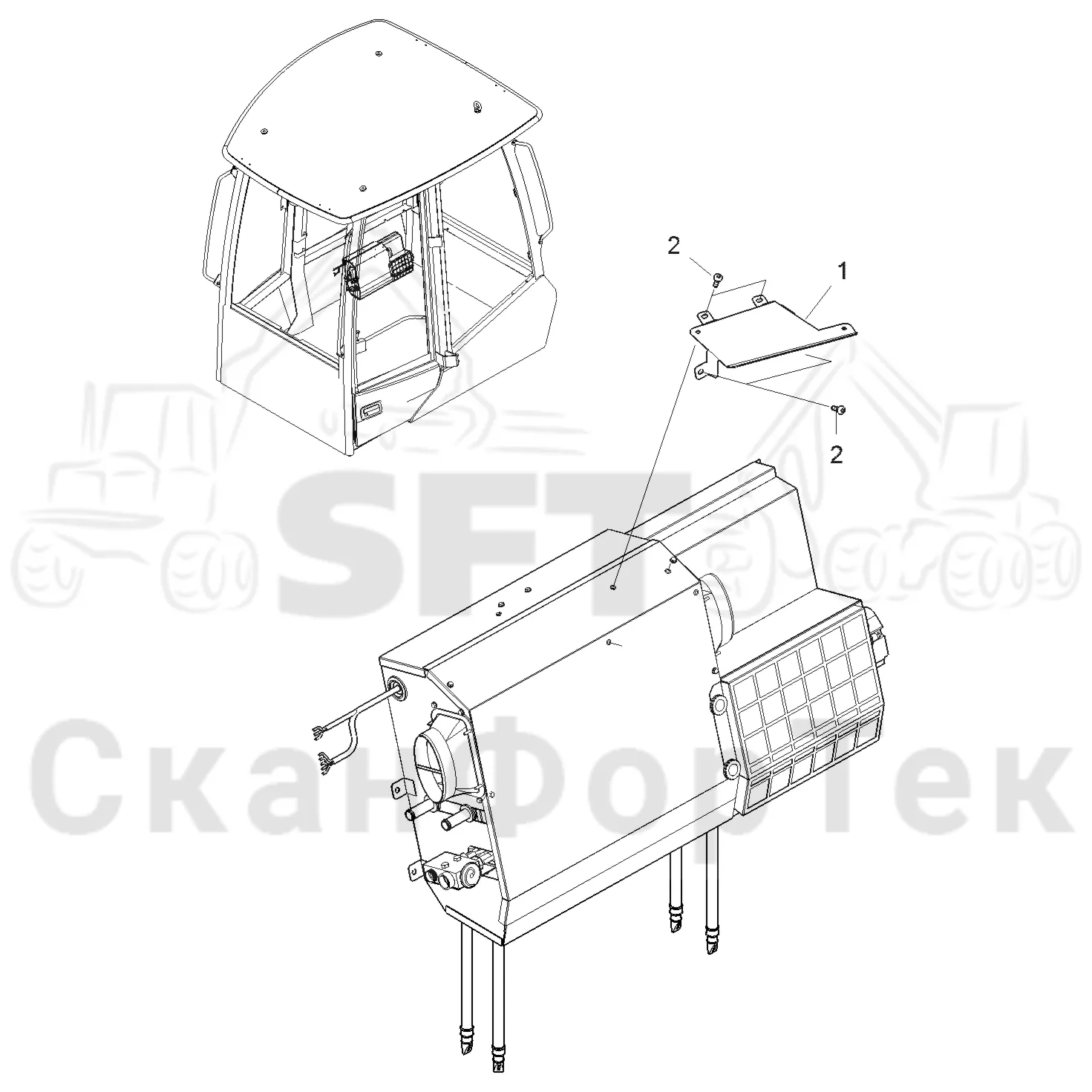 Схема: Komatsu / Форвардер / 855 S/N 8550022010- / Каталог запасных частей / Кабина / Система обогрева и охлаждения / Монтаж